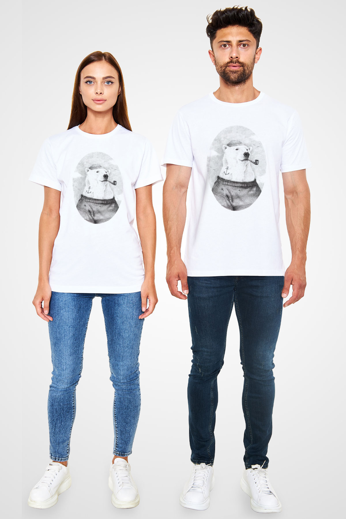 Ayı Beyaz Unisex Tişört T-Shirt - TişörtFabrikası