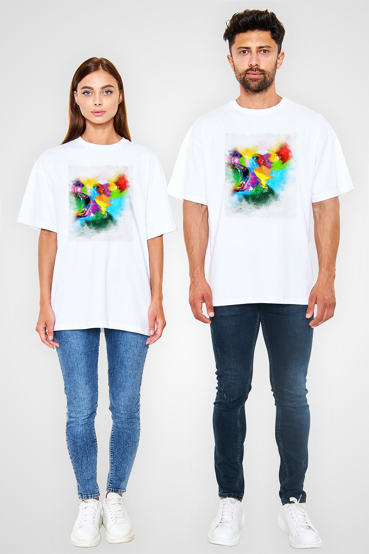 Ayı Beyaz Oversize Tişört Oversize T-shirt - TişörtFabrikası