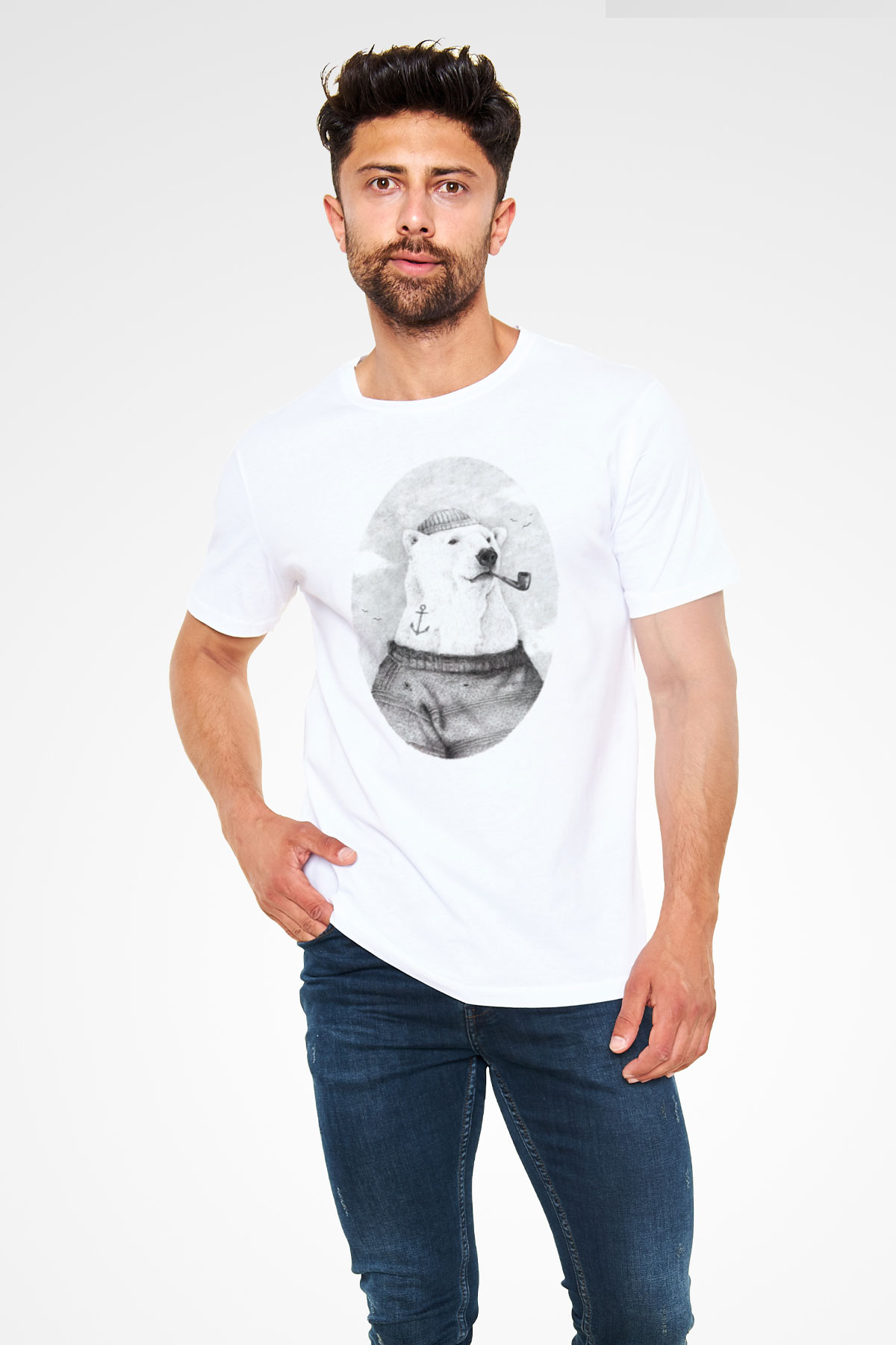 Ayı Beyaz Unisex Tişört T-Shirt - TişörtFabrikası