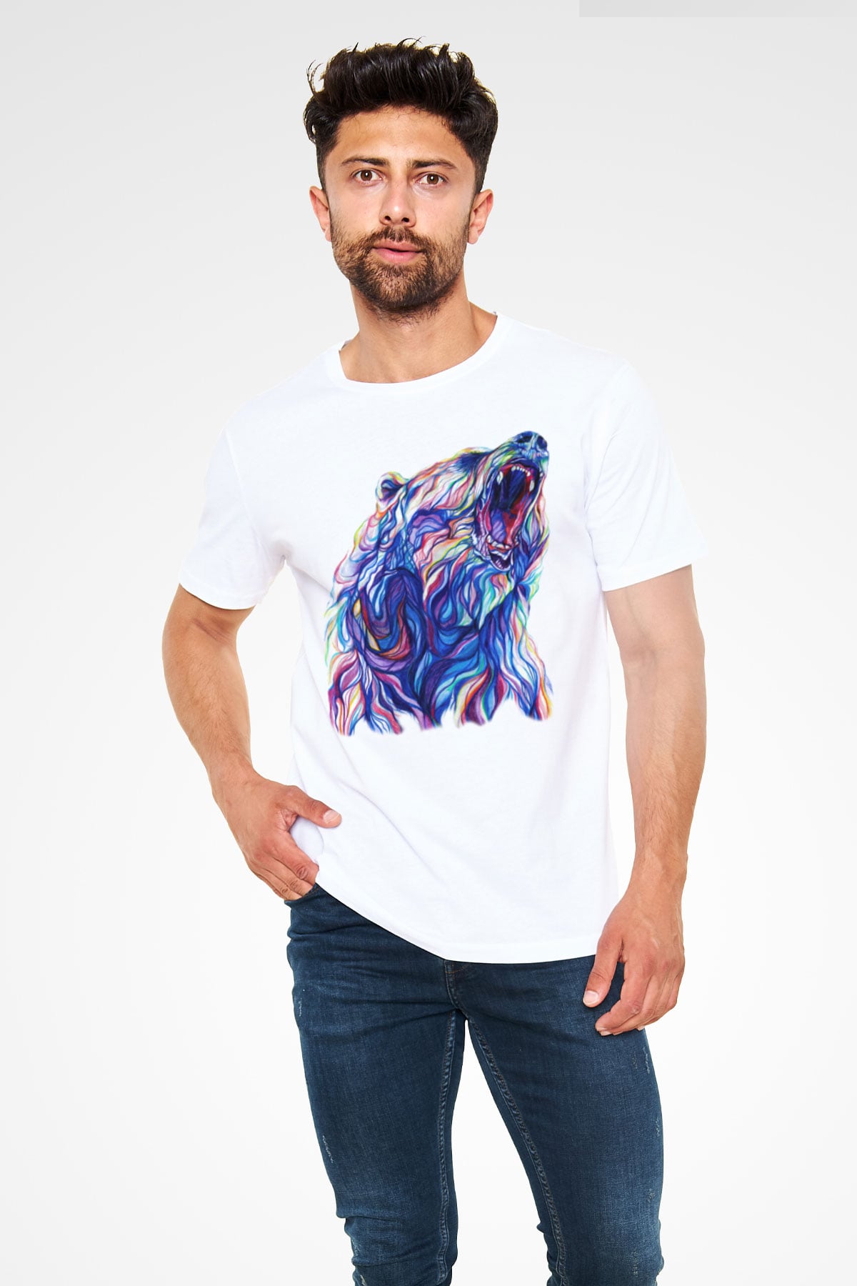 Ayı Beyaz Unisex Tişört T-Shirt - TişörtFabrikası