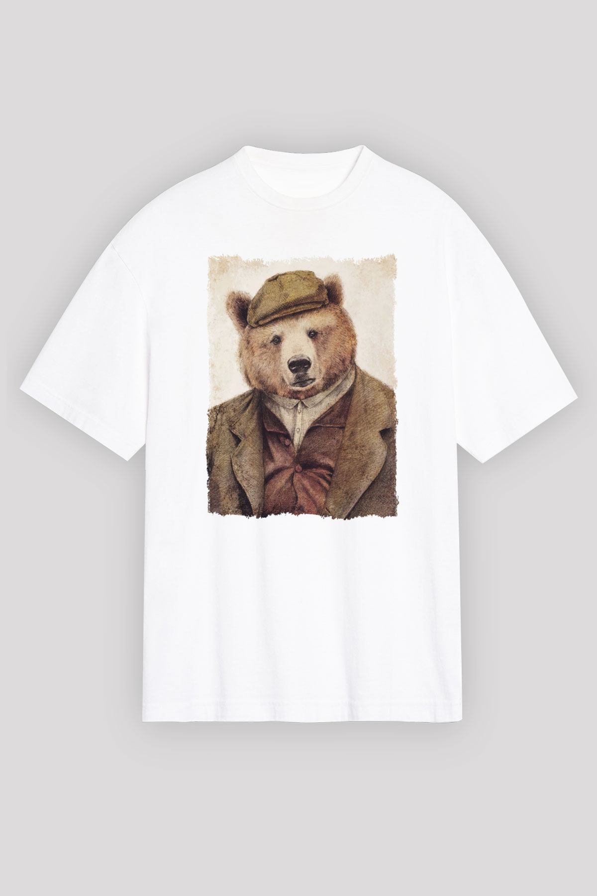 Ayı Beyaz Oversize Tişört Oversize T-shirt - TişörtFabrikası