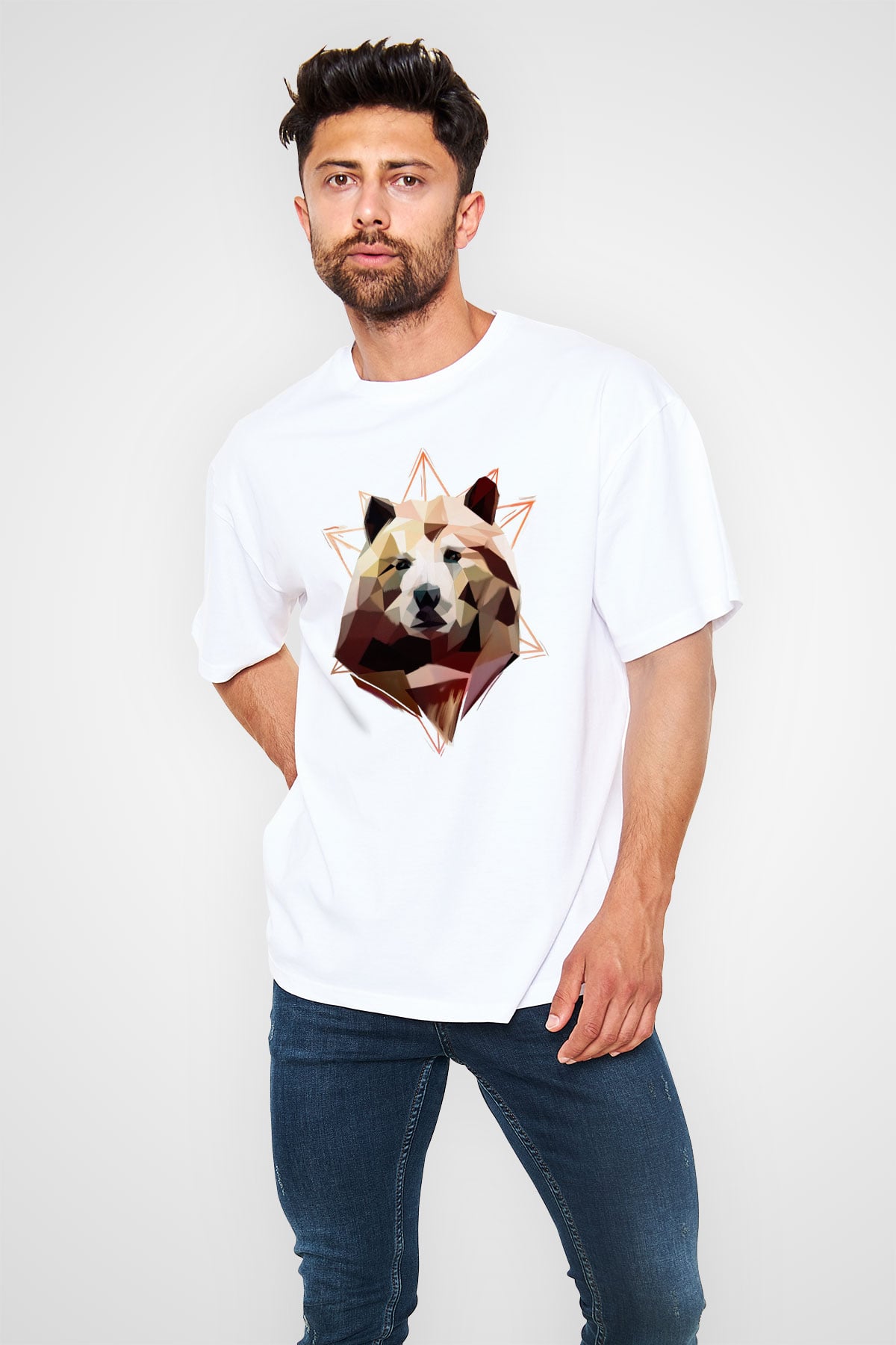Ayı Beyaz Oversize Tişört Oversize T-shirt - TişörtFabrikası