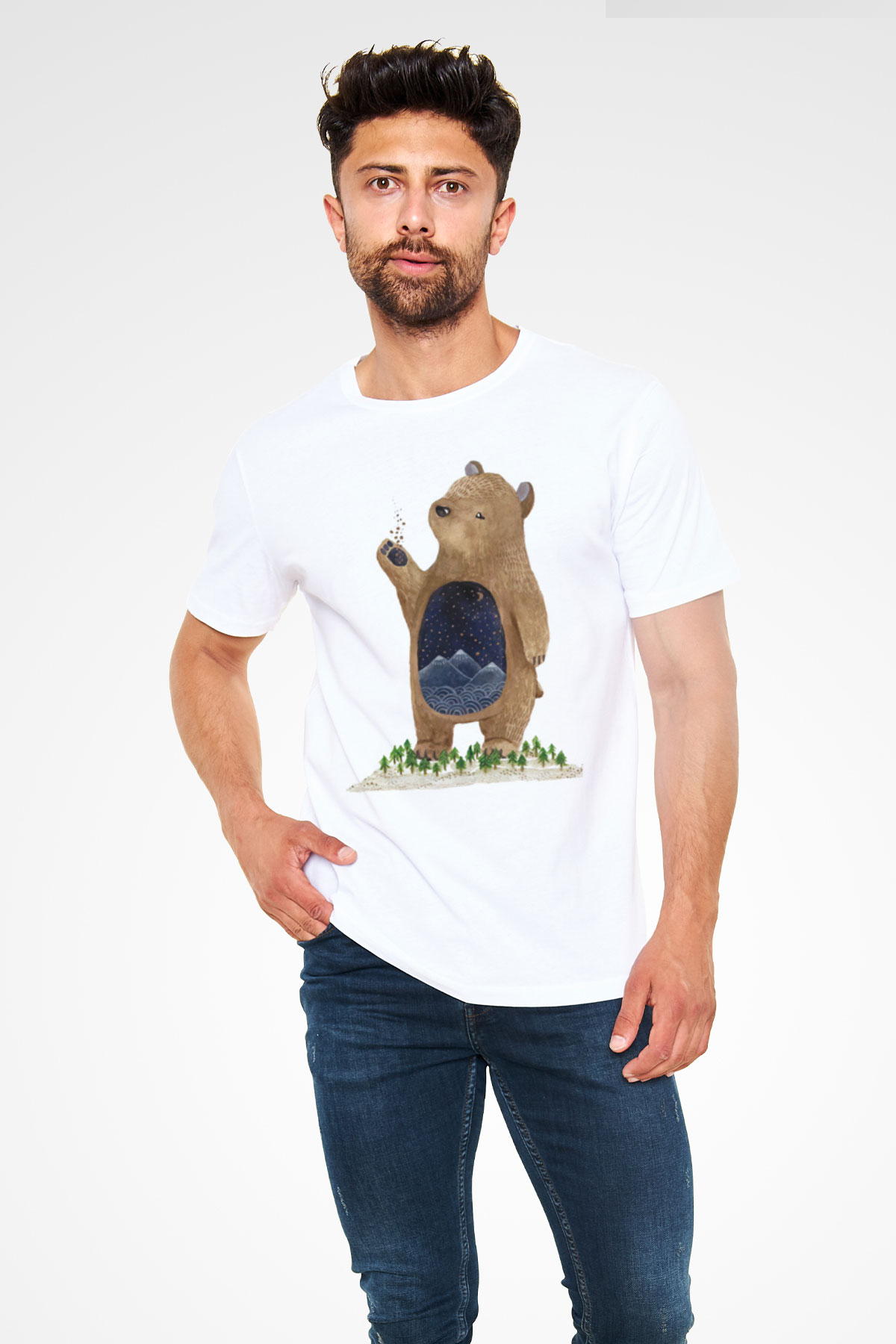 Ayı Beyaz Unisex Tişört T-Shirt - TişörtFabrikası