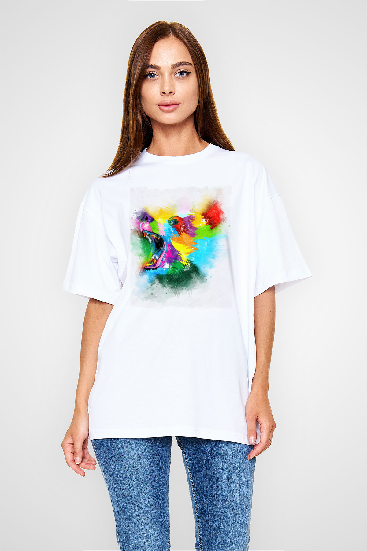 Ayı Beyaz Oversize Tişört Oversize T-shirt - TişörtFabrikası