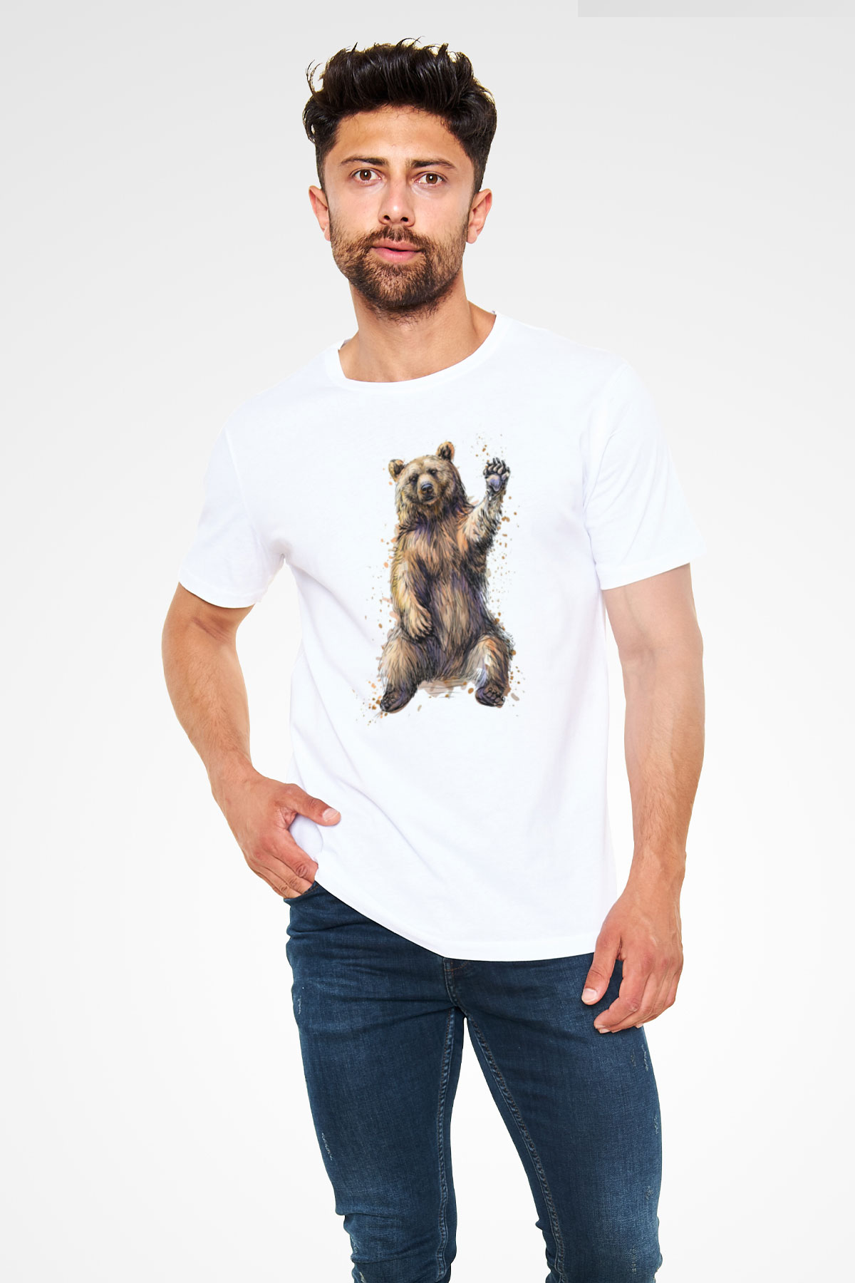 Ayı Beyaz Unisex Tişört T-Shirt - TişörtFabrikası