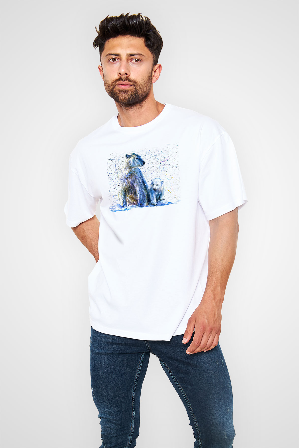 Ayı Beyaz Oversize Tişört Oversize T-shirt - TişörtFabrikası