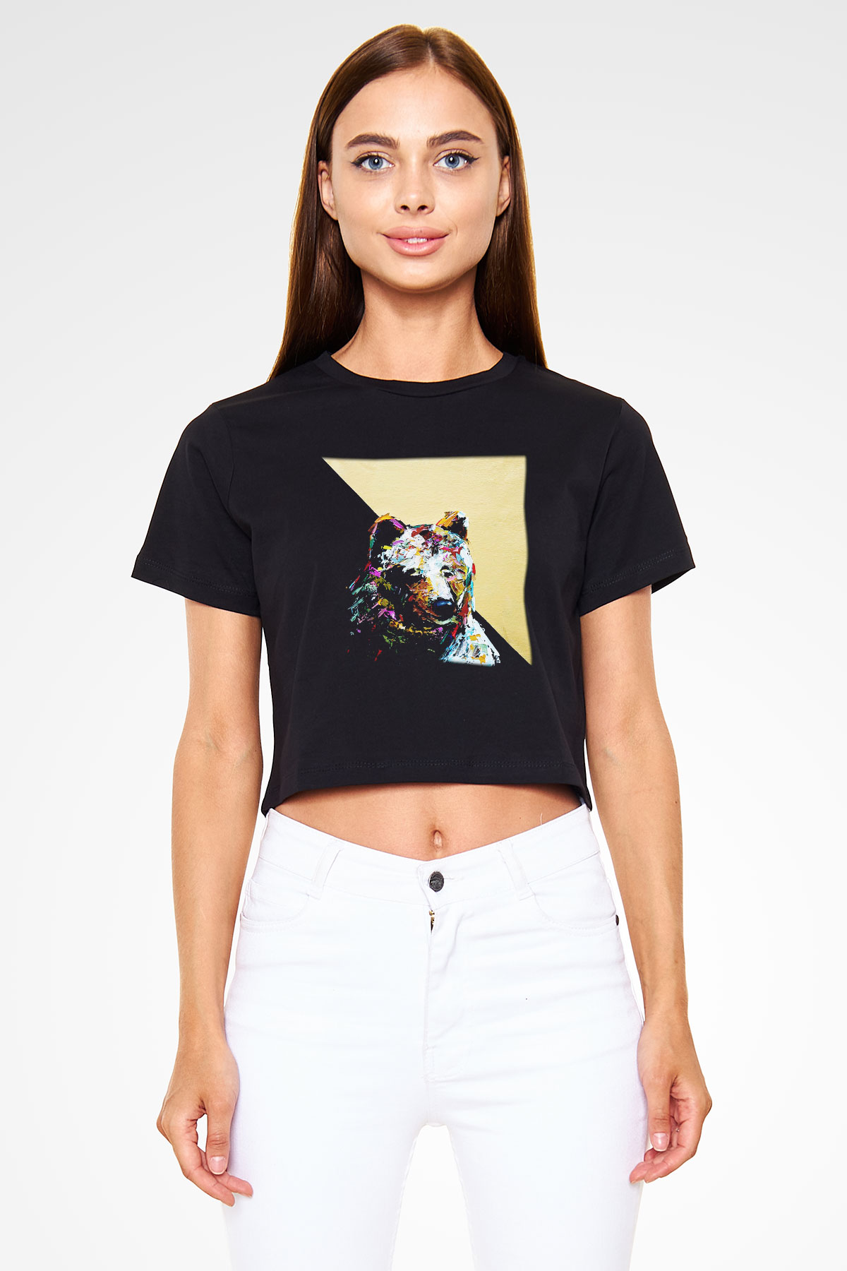 Ayı Siyah Crop Top Tişört