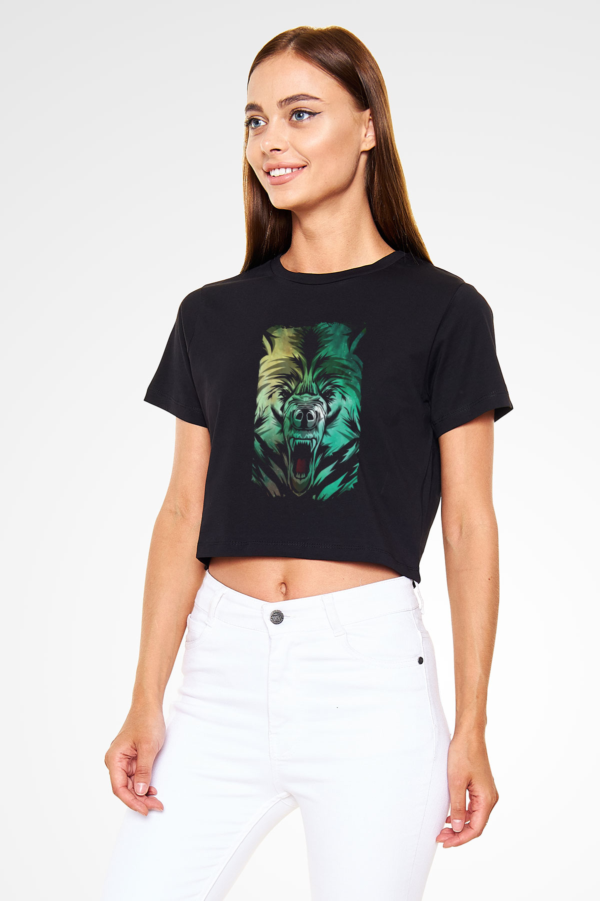 Ayı Siyah  Crop Top Tişört