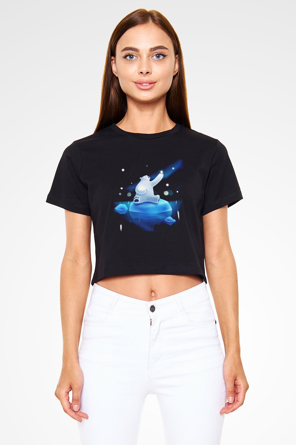 Ayı Siyah Crop Top Tişört