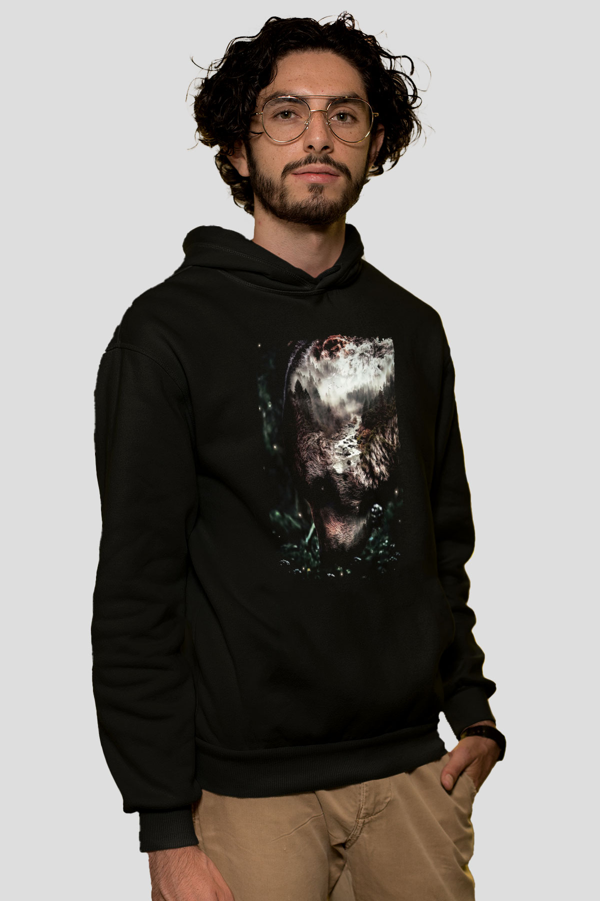 Ayı Siyah Unisex Kapüşonlu Sweatshirt