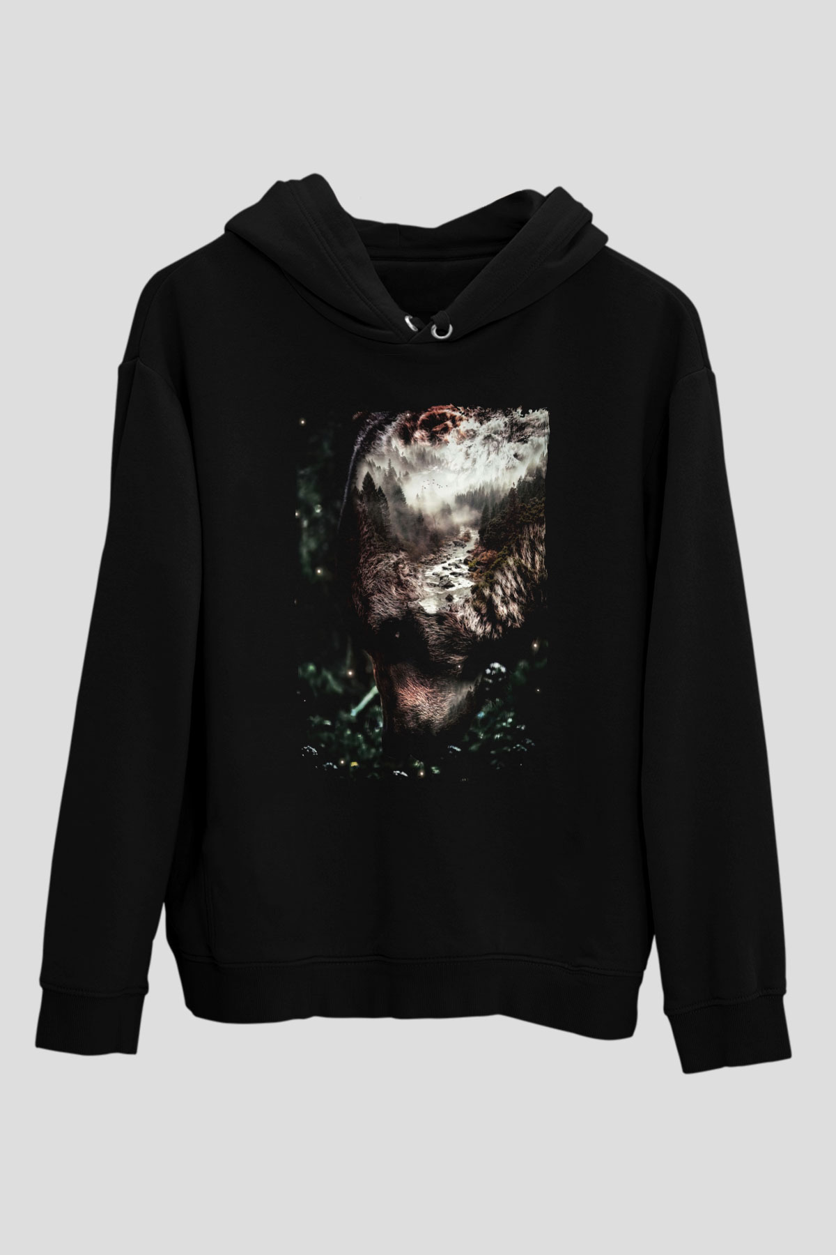 Ayı Siyah Unisex Kapüşonlu Sweatshirt