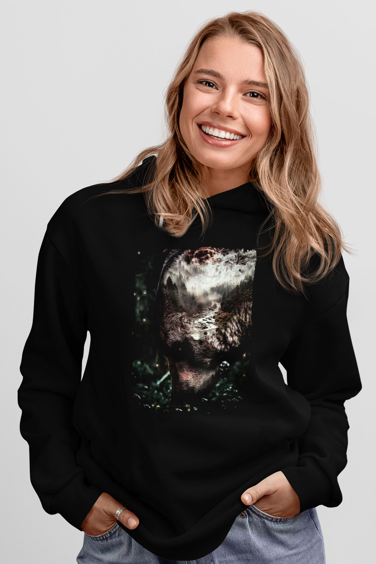 Ayı Siyah Unisex Kapüşonlu Sweatshirt