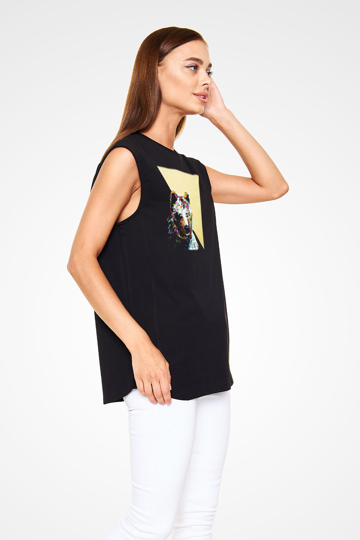 Ayı Siyah Unisex Kolsuz Tişört