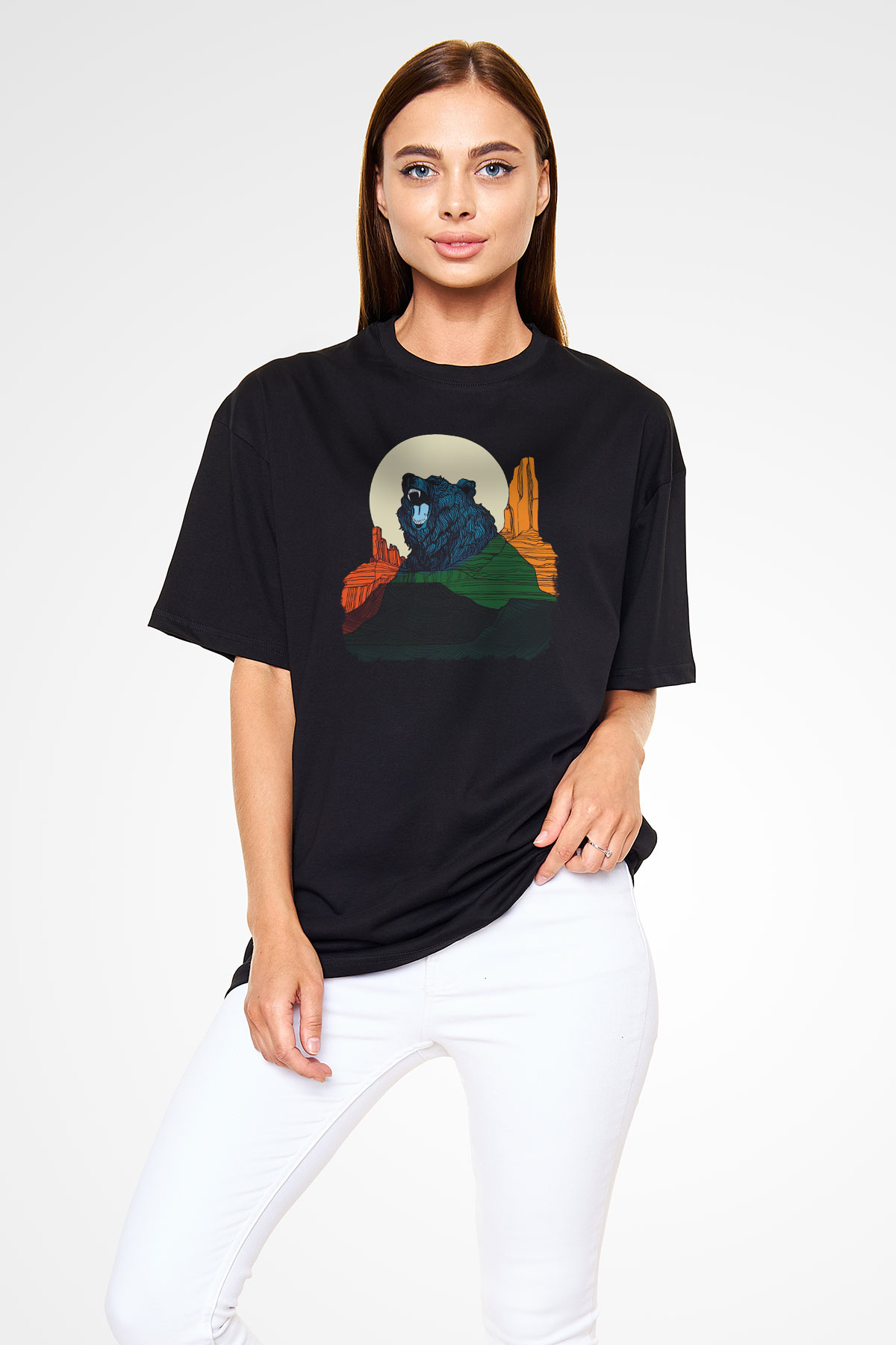 Ayı Siyah Unisex Oversize Tişört T-Shirt