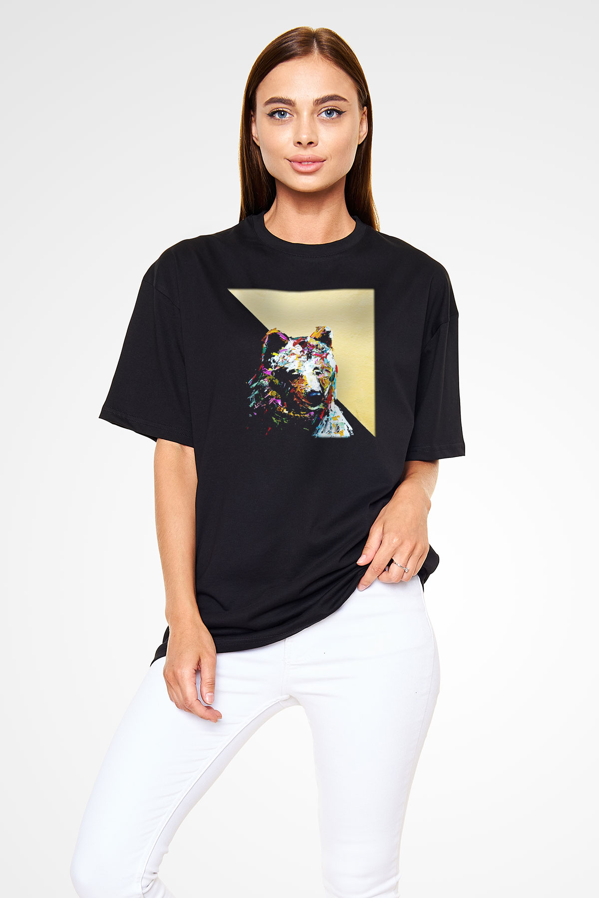 Ayı Siyah Unisex Oversize Tişört T-Shirt