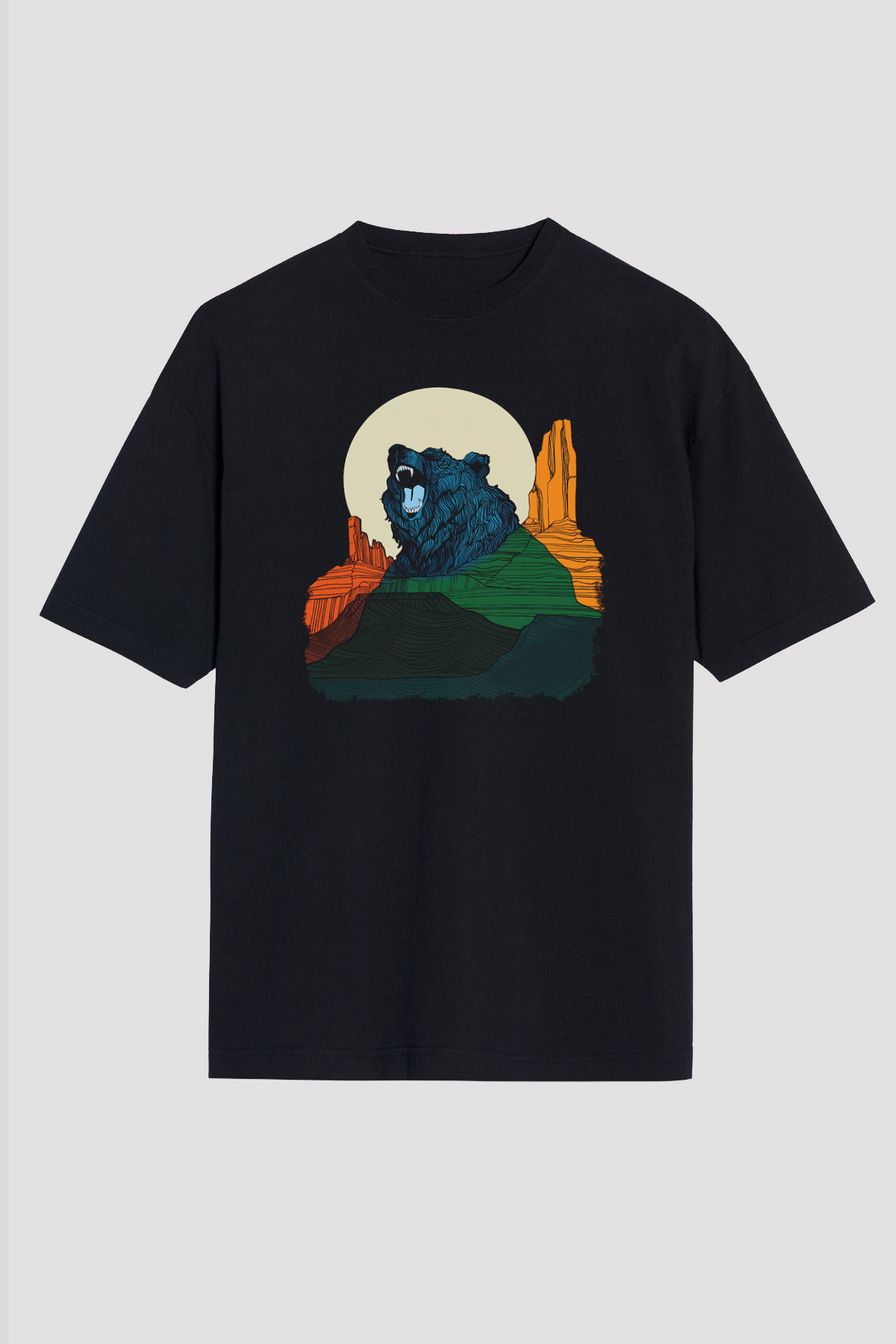 Ayı Siyah Unisex Oversize Tişört T-Shirt