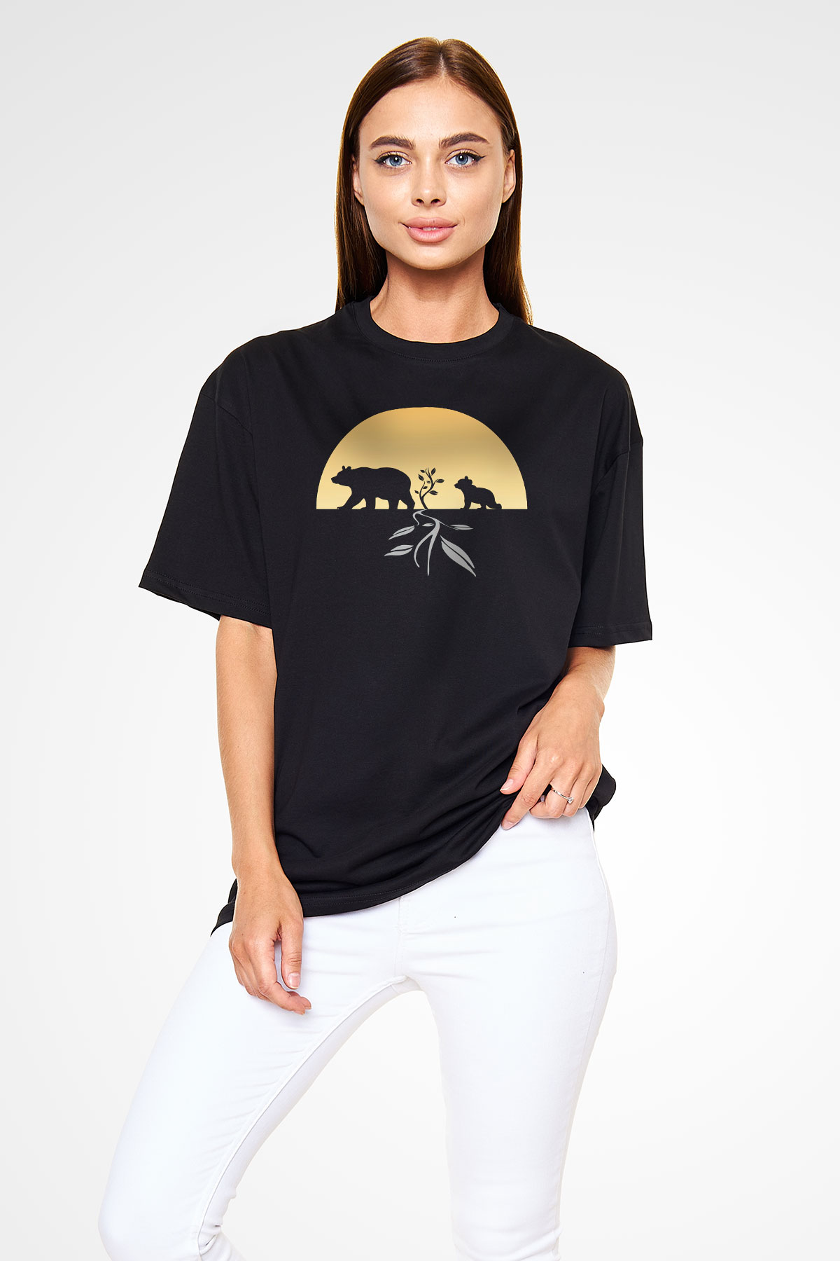 Ayı Siyah Unisex Oversize Tişört T-Shirt