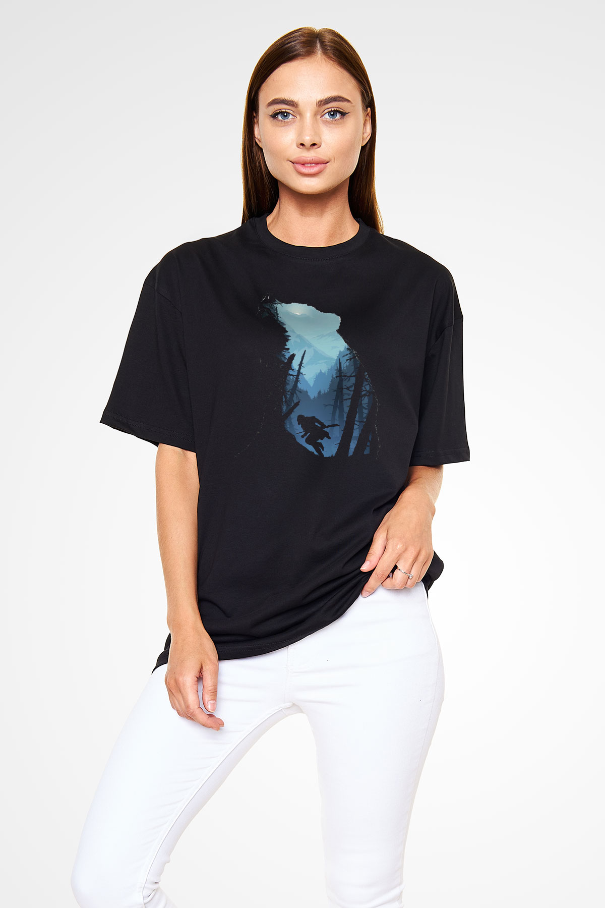 Ayı Siyah Unisex Oversize Tişört T-Shirt