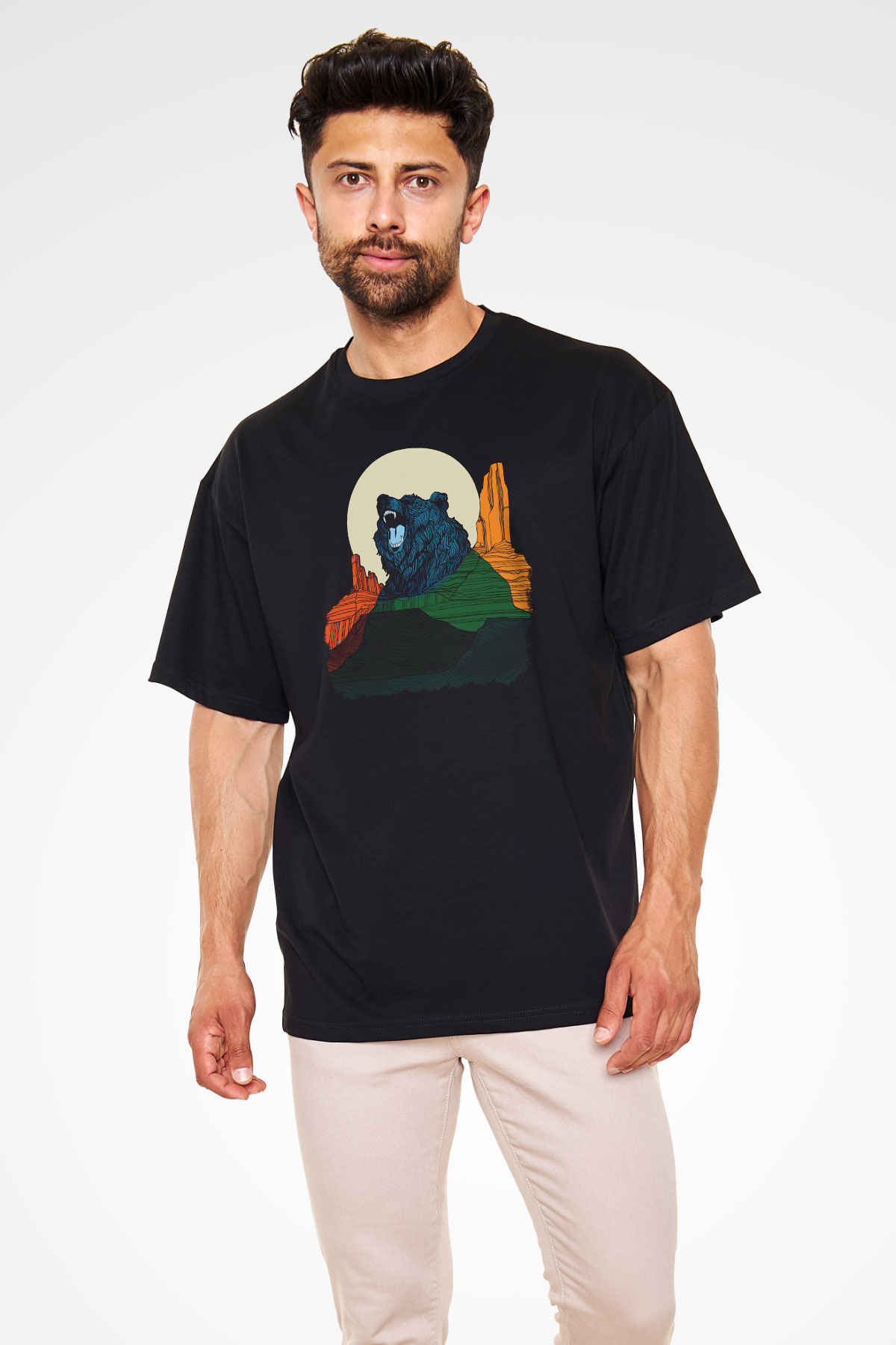 Ayı Siyah Unisex Oversize Tişört T-Shirt