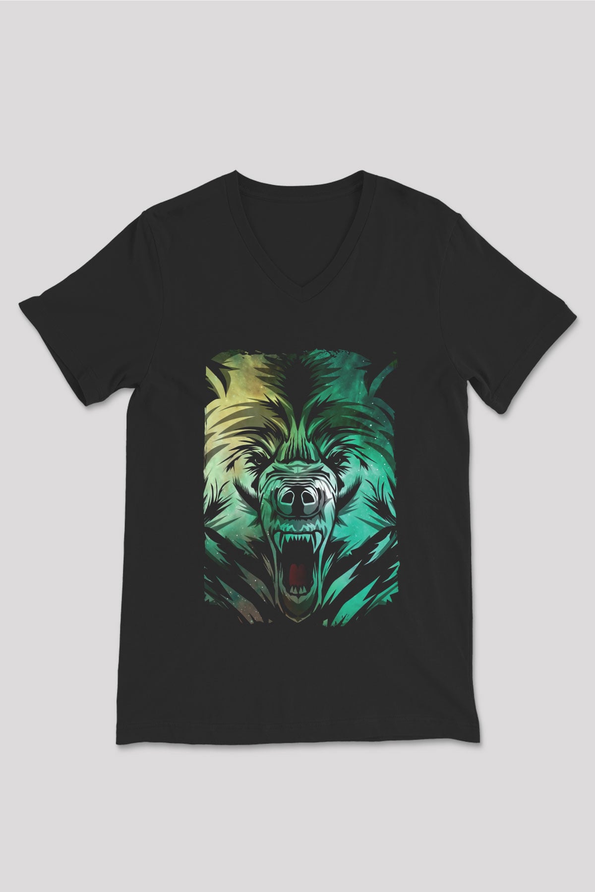Ayı Siyah Unisex V Yaka Tişört