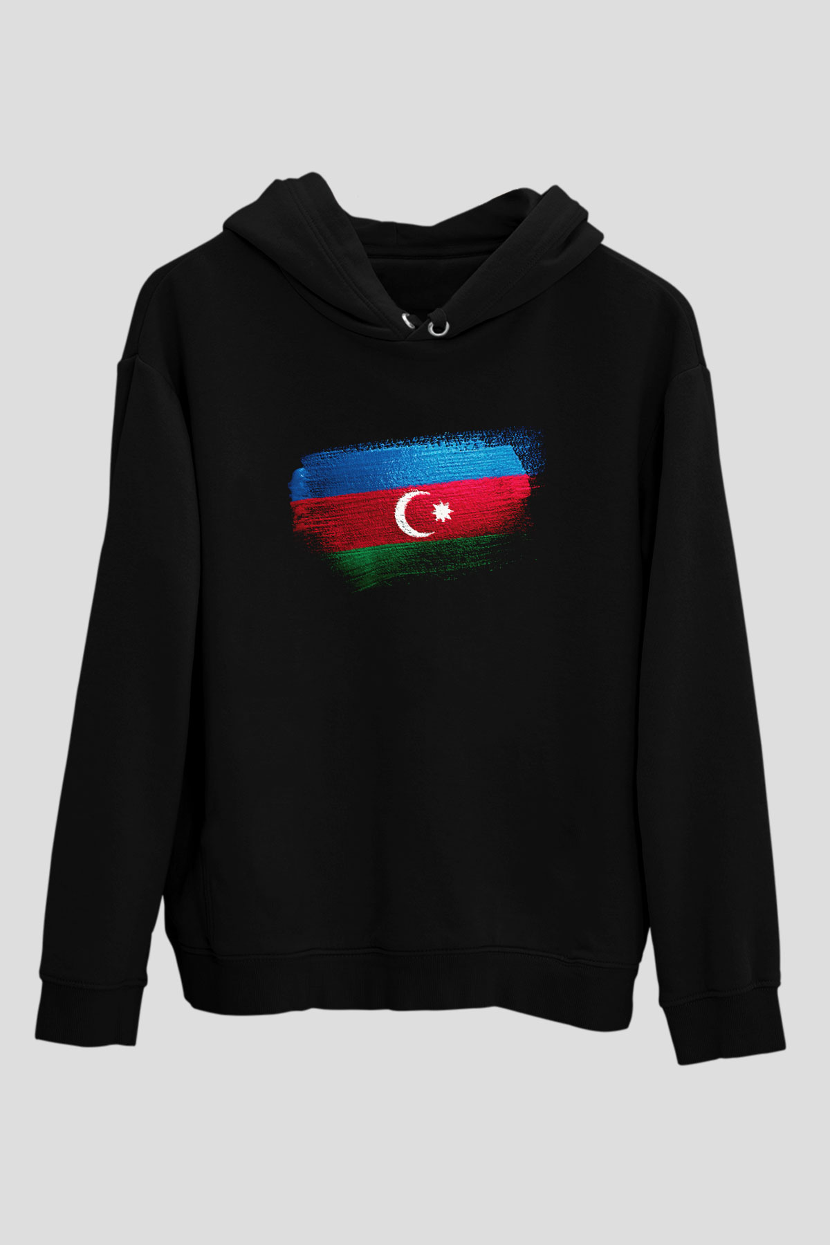 Azerbaycan - Azerbaijan Bayrağı Baskılı Unisex Siyah Hoodie