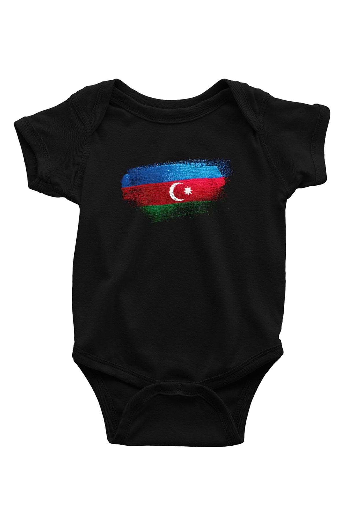 Azerbaycan - Azerbaijan Bayrağı Baskılı Unisex Siyah Bebek Body - Zıbın
