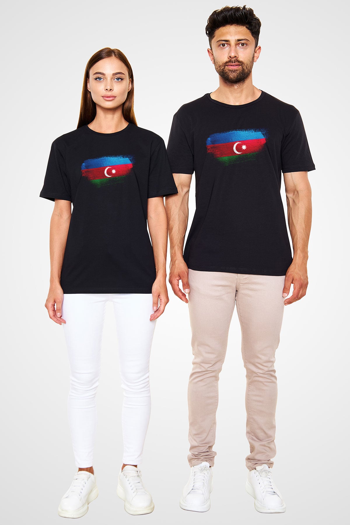 Azerbaycan - Azerbaijan Bayrağı Baskılı Unisex Siyah Tişört