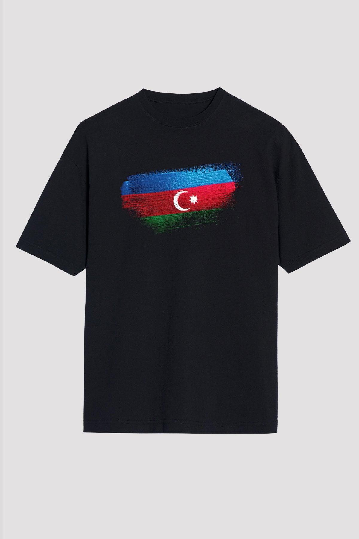 Azerbaycan - Azerbaijan Bayrağı Baskılı Unisex Siyah Oversize Tişört