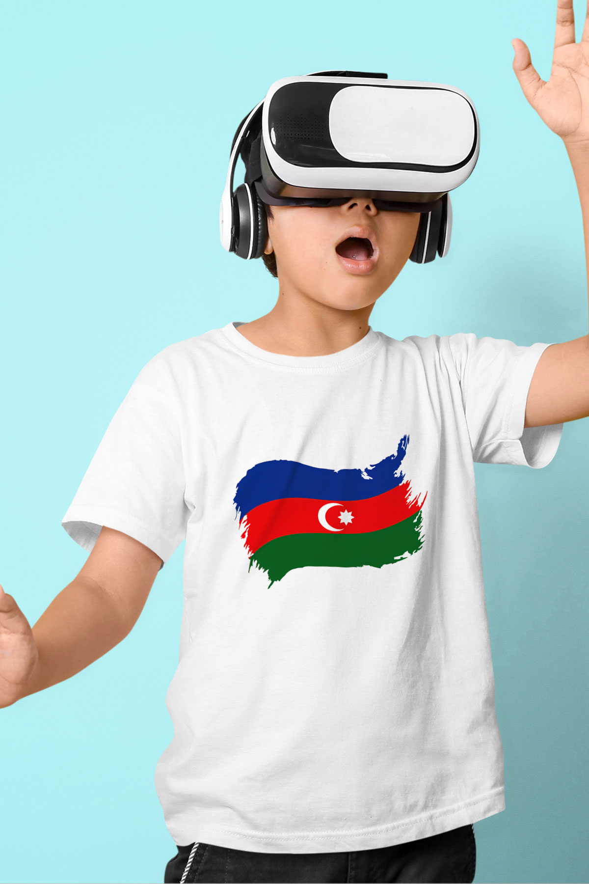 Azerbaycan Baskılı Beyaz Unisex Çocuk Tişört