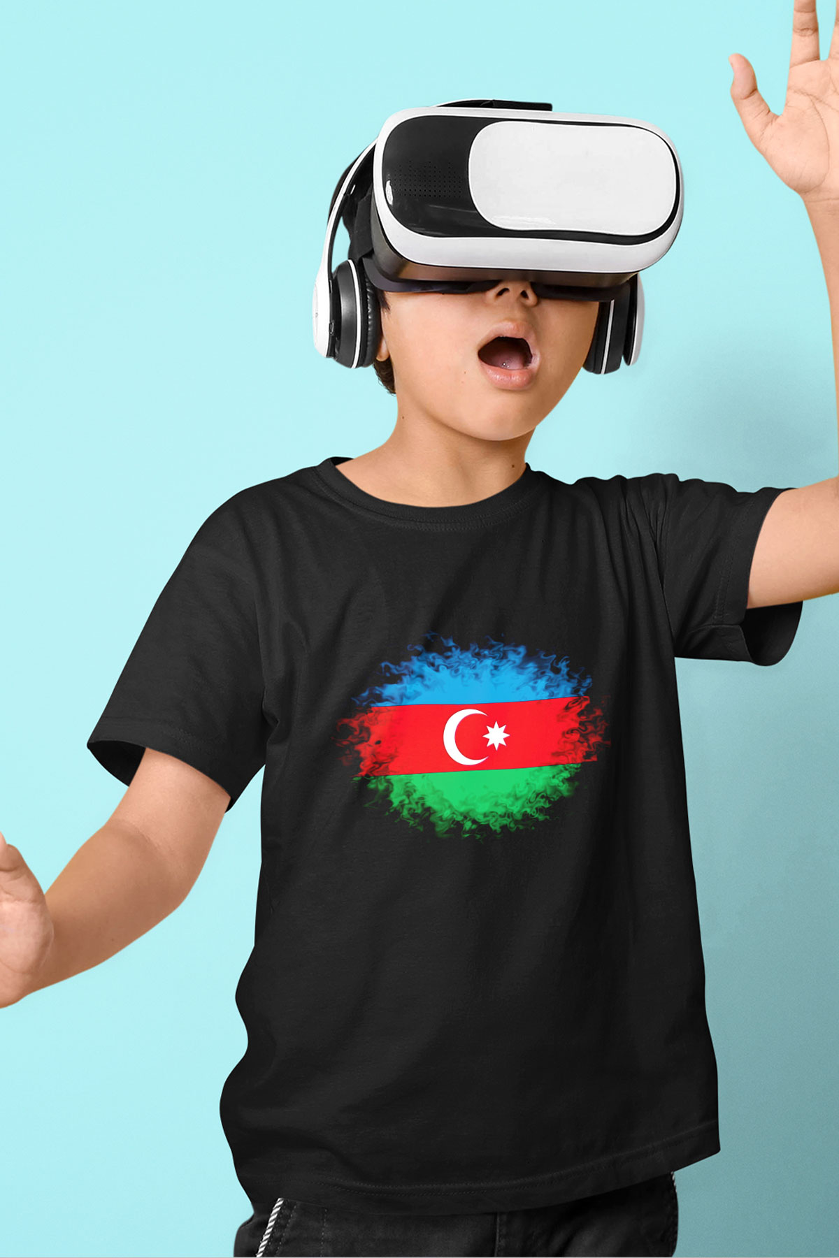 Azerbaycan Baskılı Siyah Unisex Çocuk Tişört