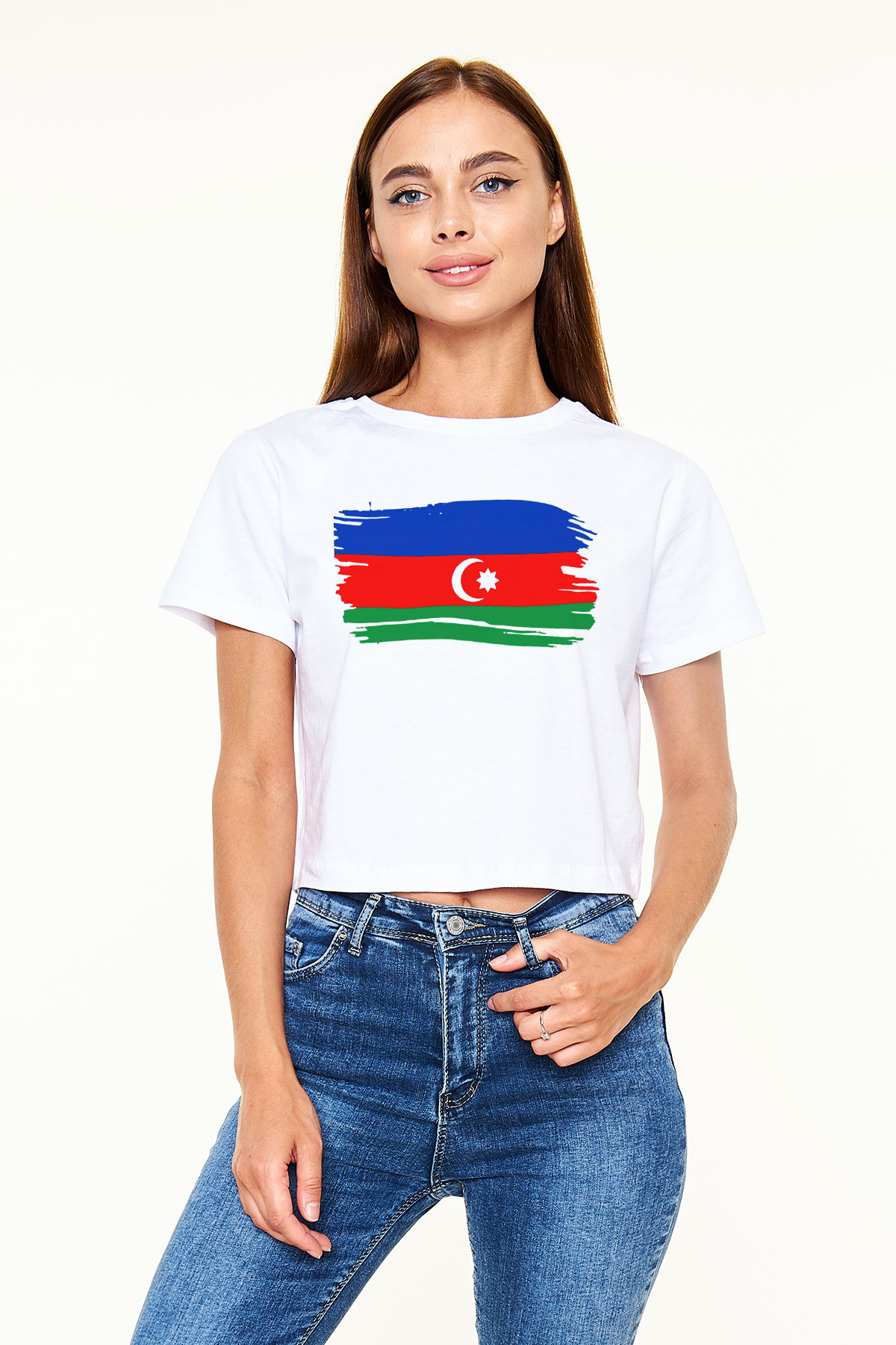 Azerbaycan Beyaz Croptop Tişört