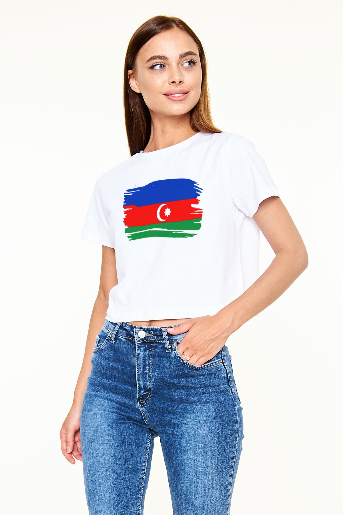 Azerbaycan Beyaz Croptop Tişört