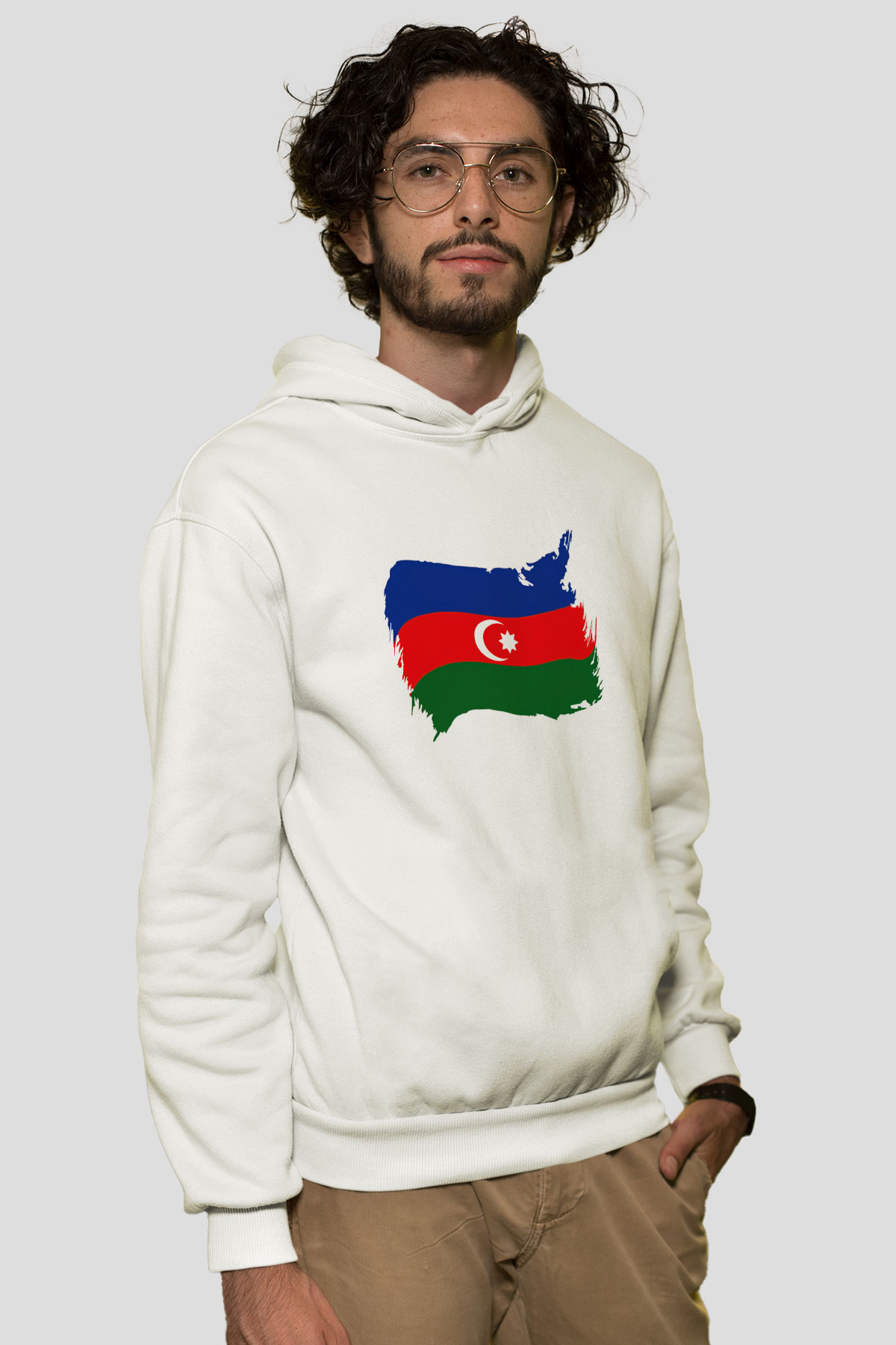 Azerbaycan Beyaz Unisex Kapşonlu Sweatshirt