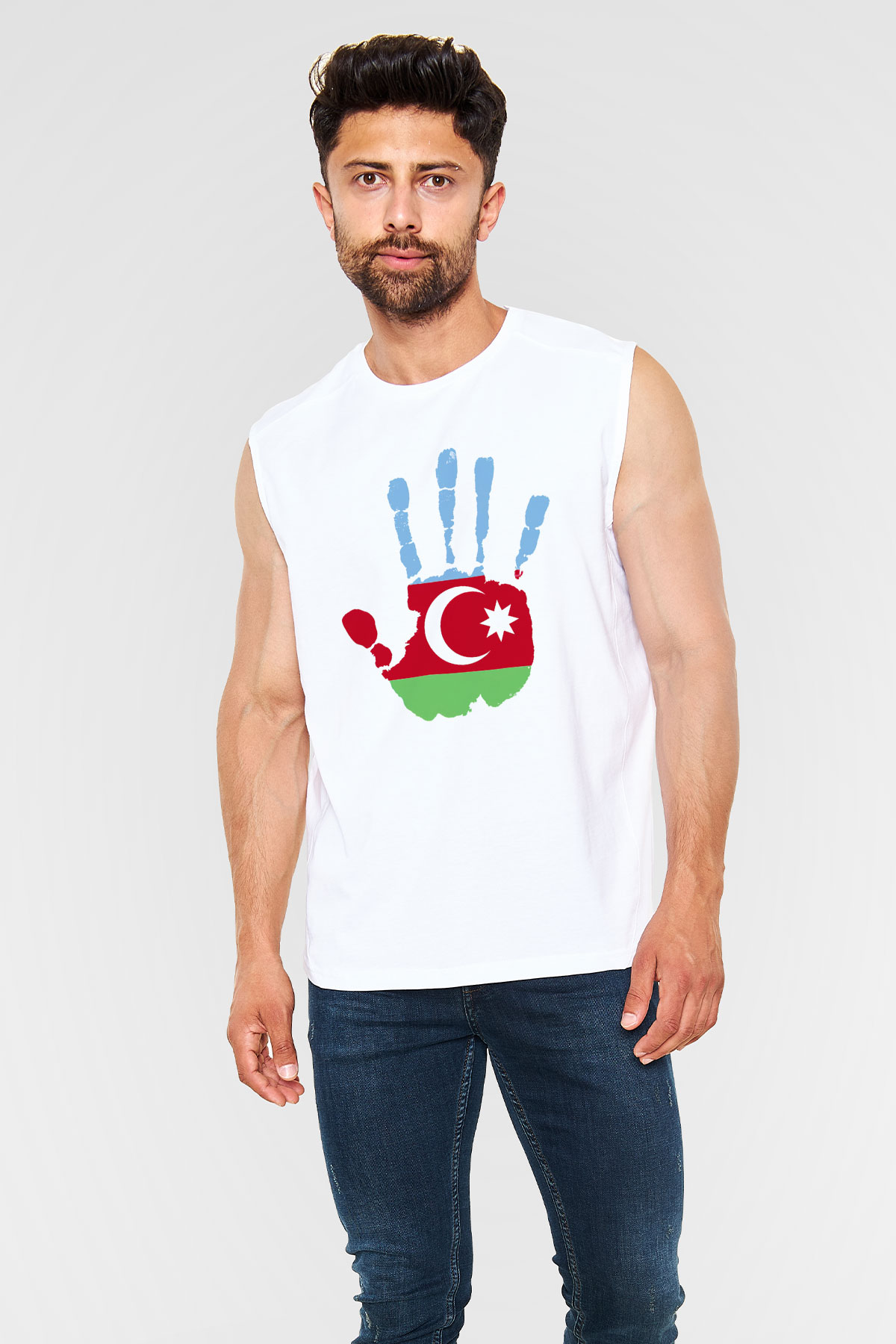 Azerbaycan Beyaz Unisex Kolsuz Tişört