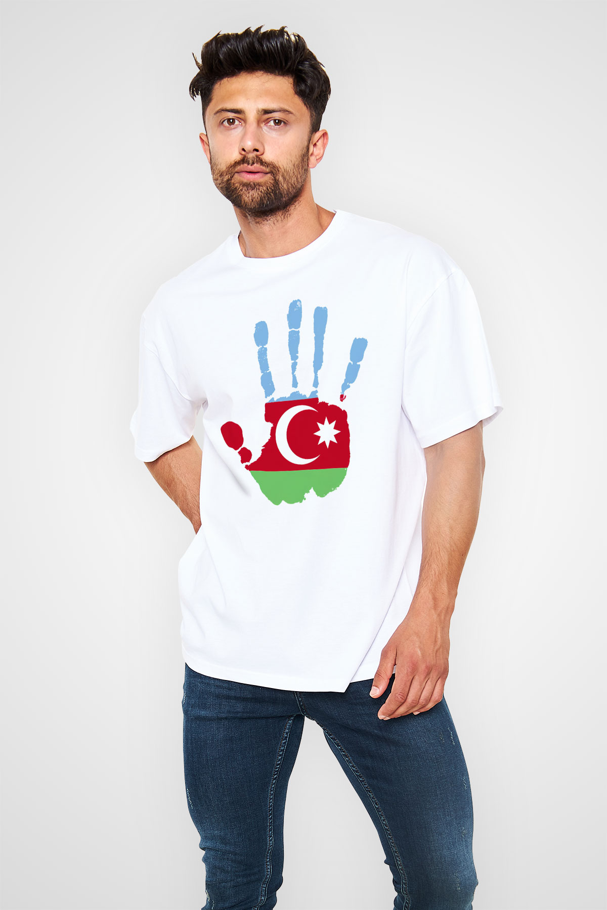Azerbaycan Beyaz Unisex Oversize Tişört T-Shirt