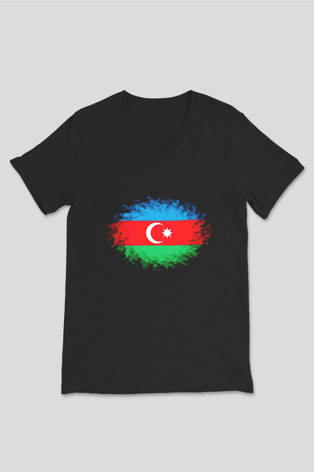 Azerbaycan Siyah Unisex V Yaka Tişört T-Shirt