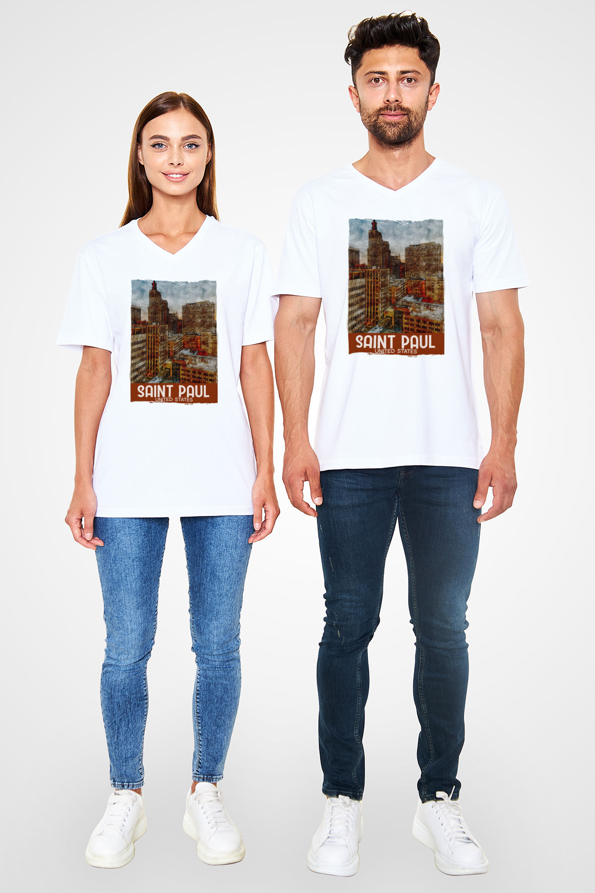 Aziz Paul Katedrali Beyaz Unisex V Yaka Tişört