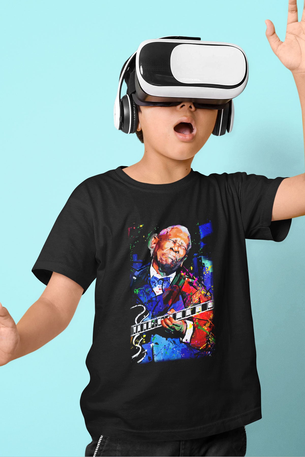 B.B. King Baskılı Siyah Unisex Çocuk Tişört