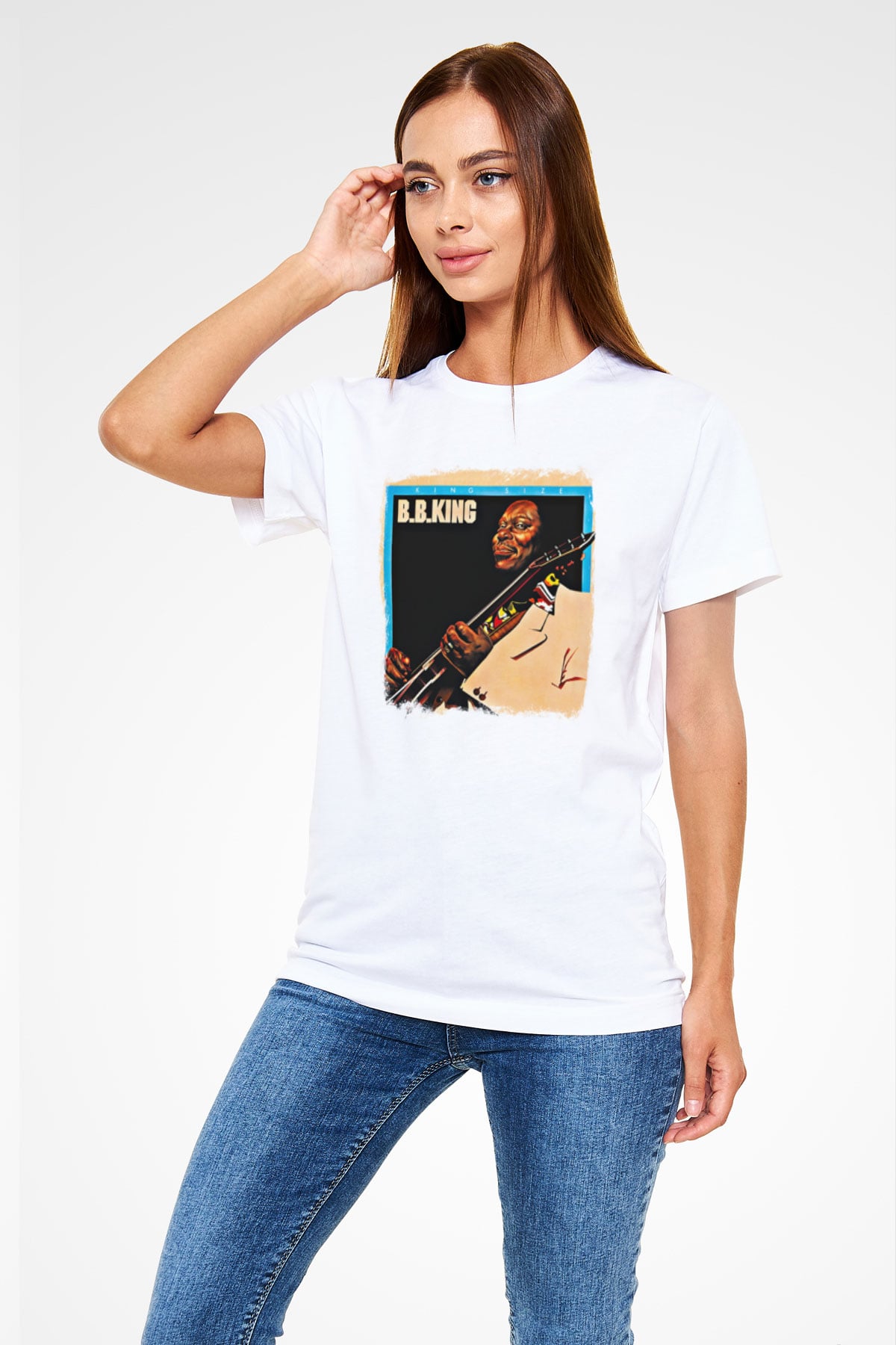 B.B. King Baskılı Unisex Beyaz Tişört