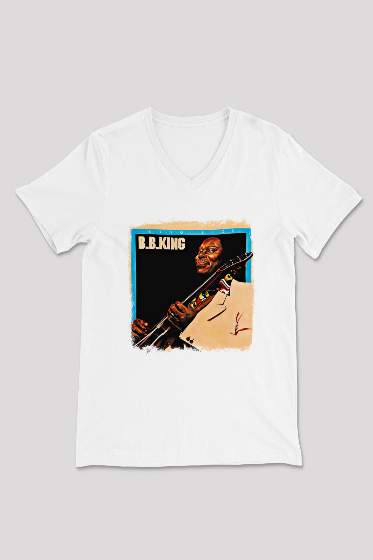 B.B. King Baskılı Unisex Beyaz V Yaka Tişört