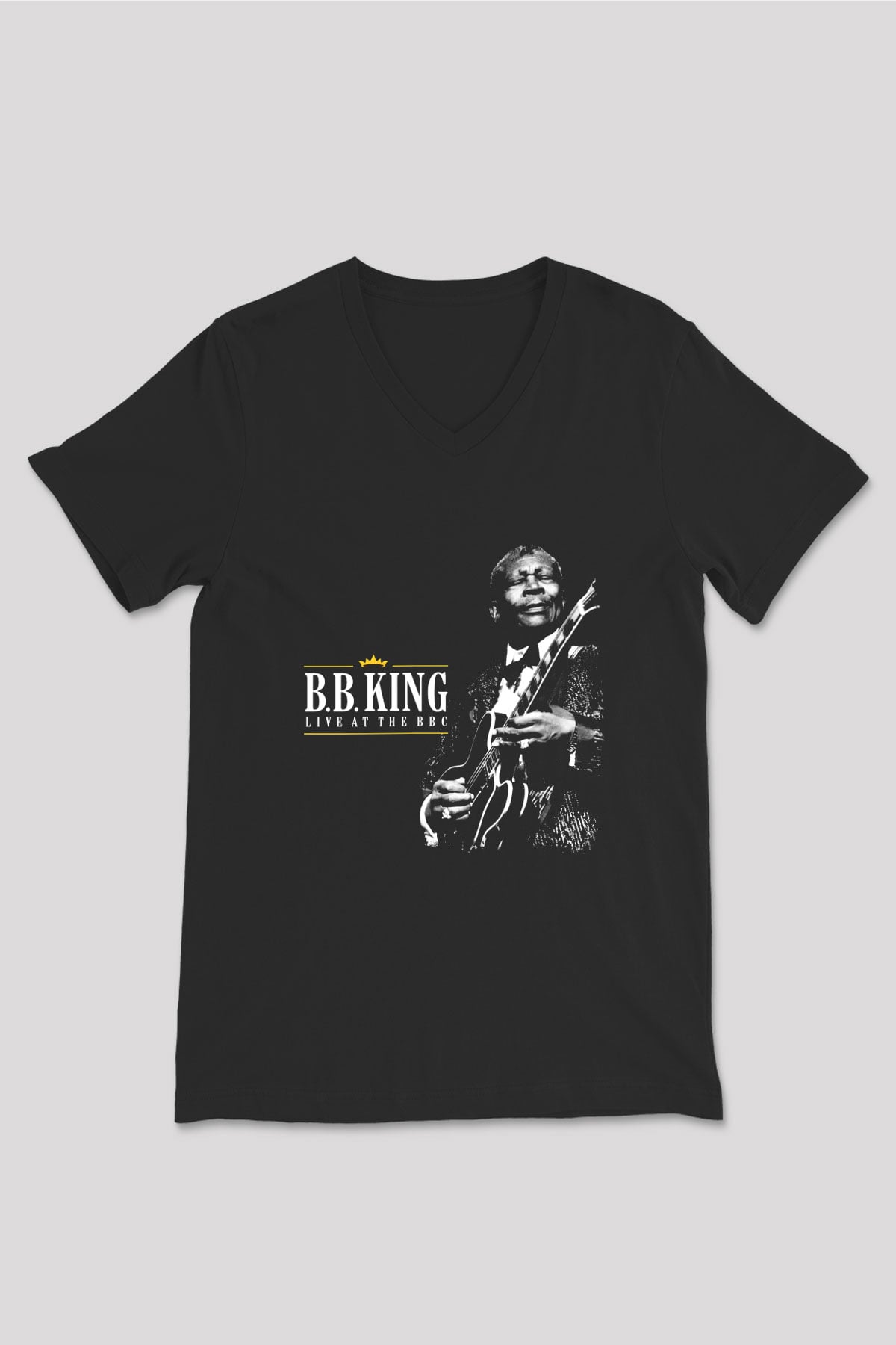 B.B. King Baskılı Unisex Siyah V Yaka Tişört