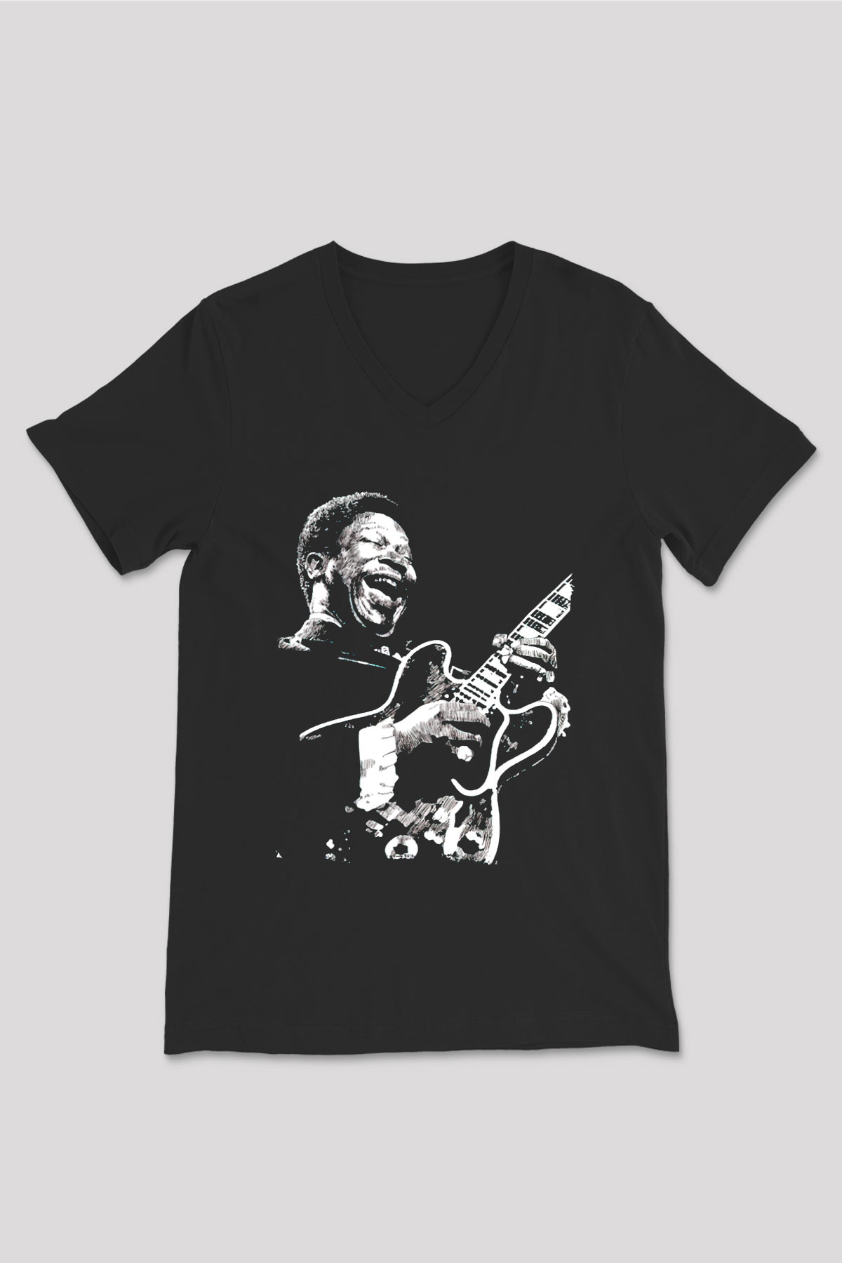 B.B. King Siyah Unisex V Yaka Tişört