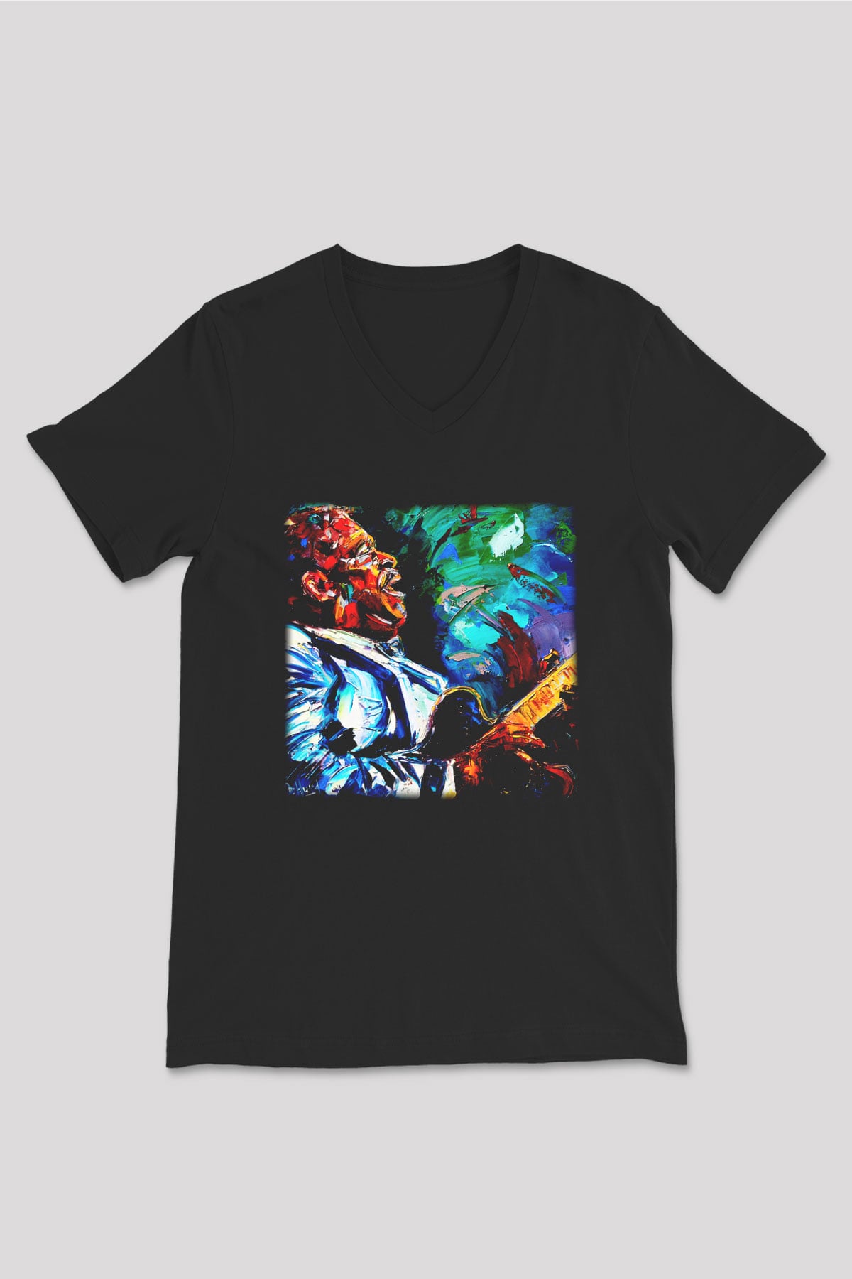 B.B. King Siyah Unisex V Yaka Tişört T-Shirt