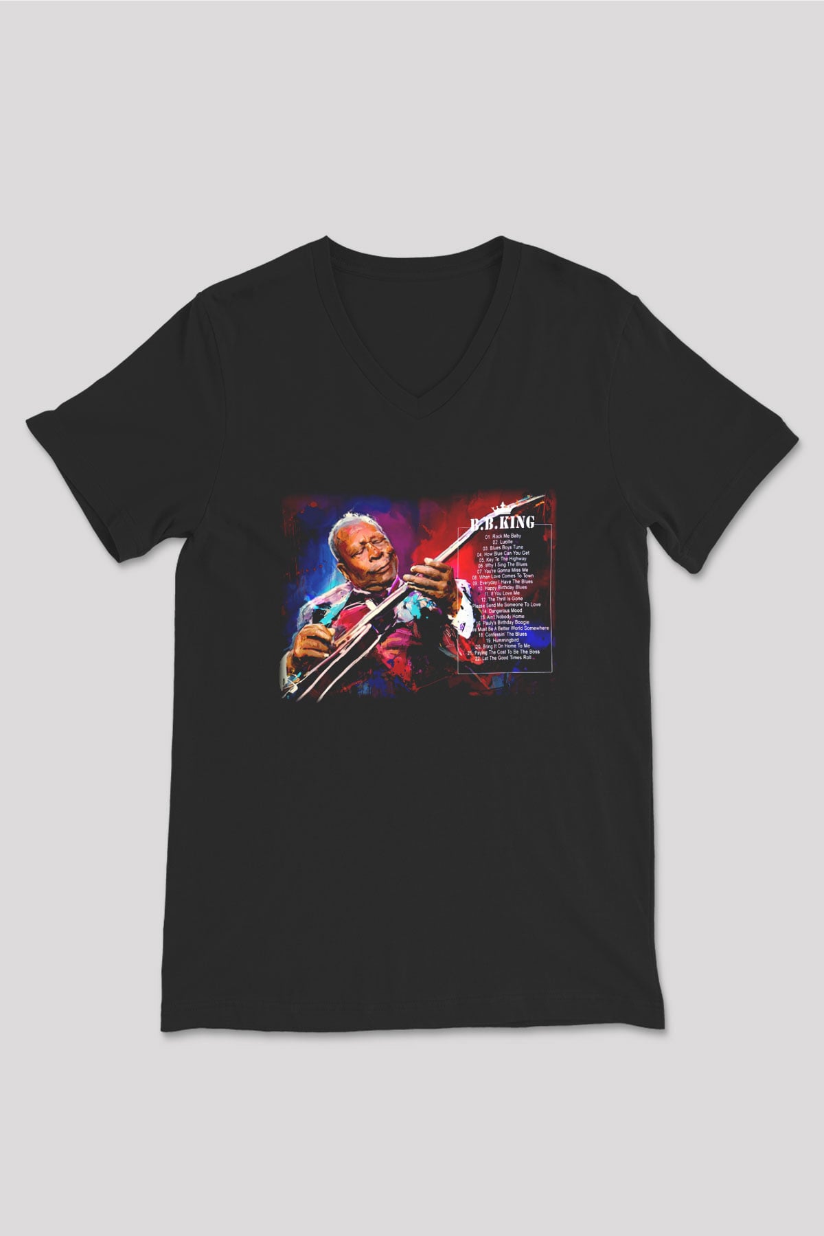 B.B. King Siyah Unisex V Yaka Tişört T-Shirt