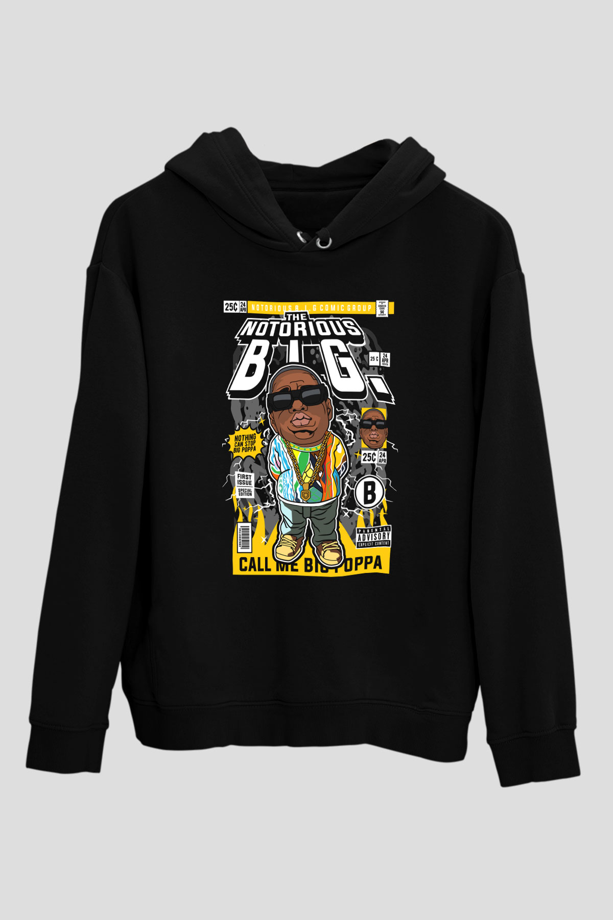 B.I.G Baskılı Unisex Siyah Hoodie