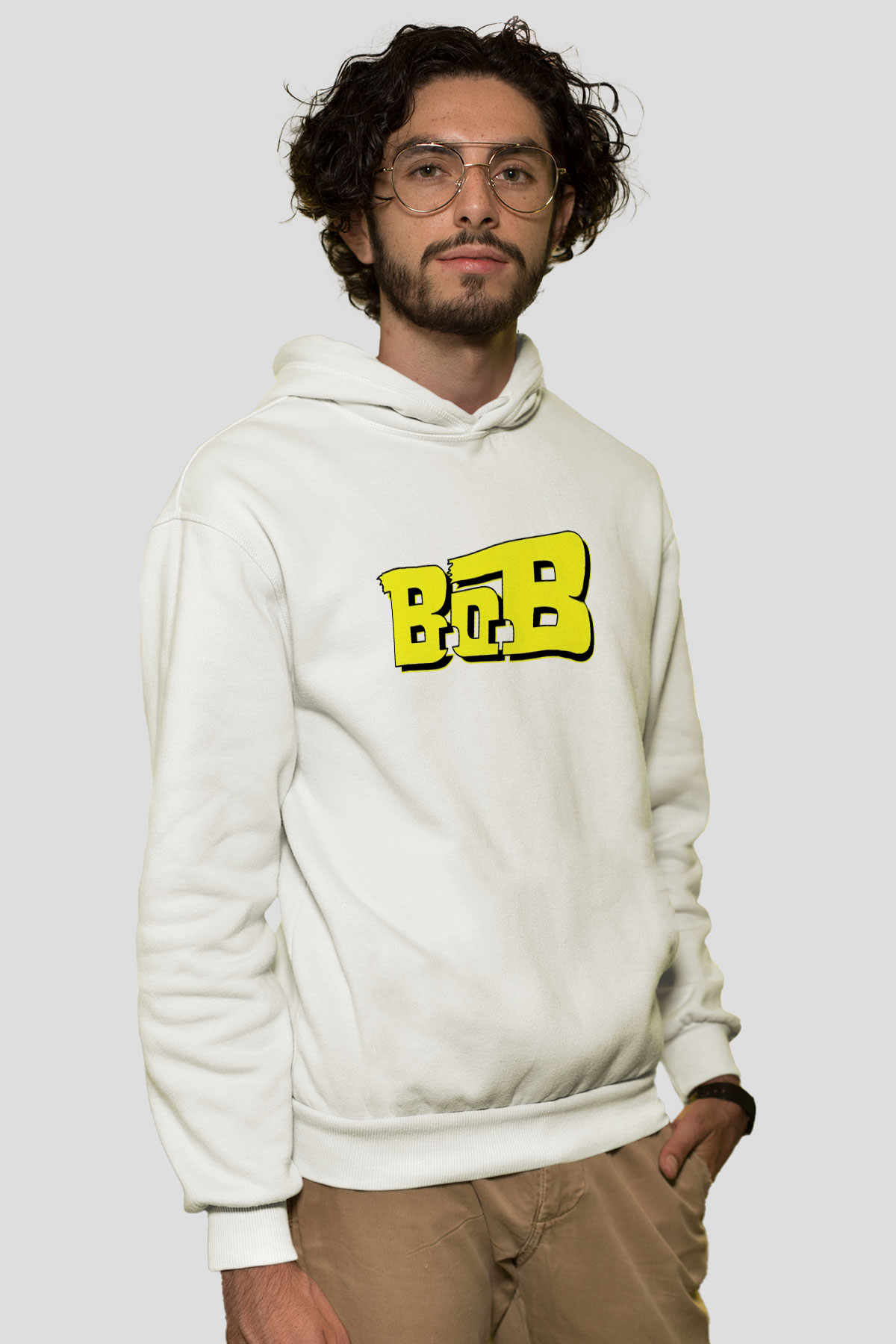 B.o.B Beyaz Unisex Kapşonlu Sweatshirt