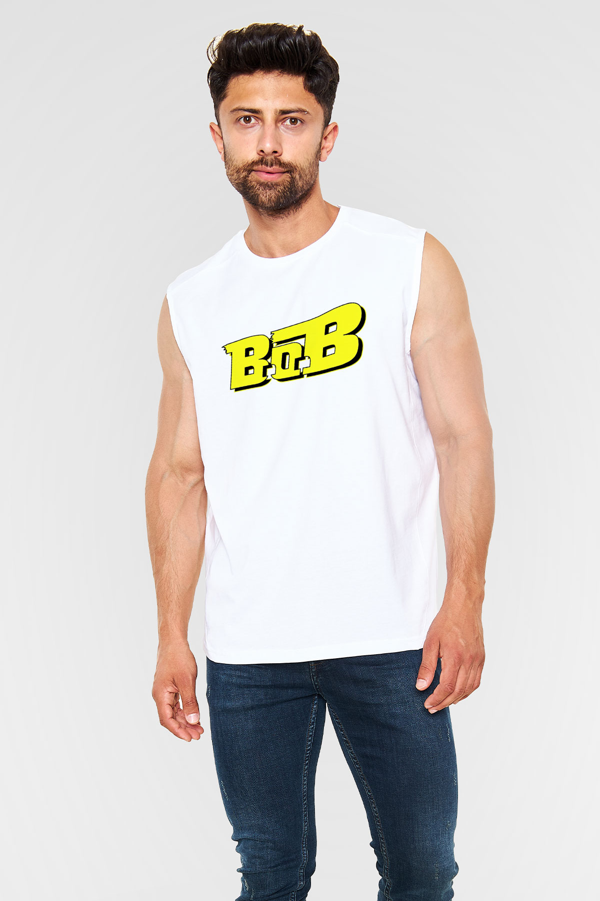 B.o.B Beyaz Unisex Kolsuz Tişört