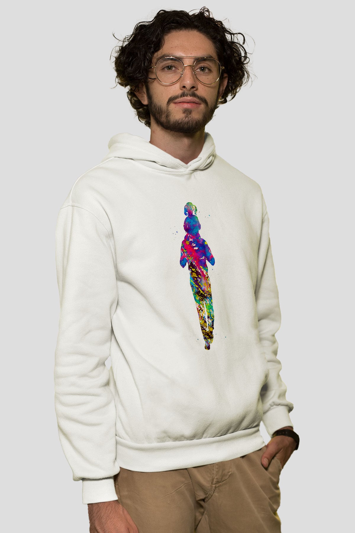 Babalar Günü Baskılı Beyaz Unisex Hoodie