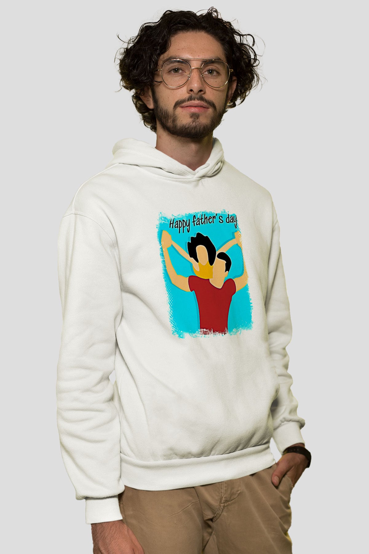 Babalar Günü Baskılı Beyaz Unisex Hoodie