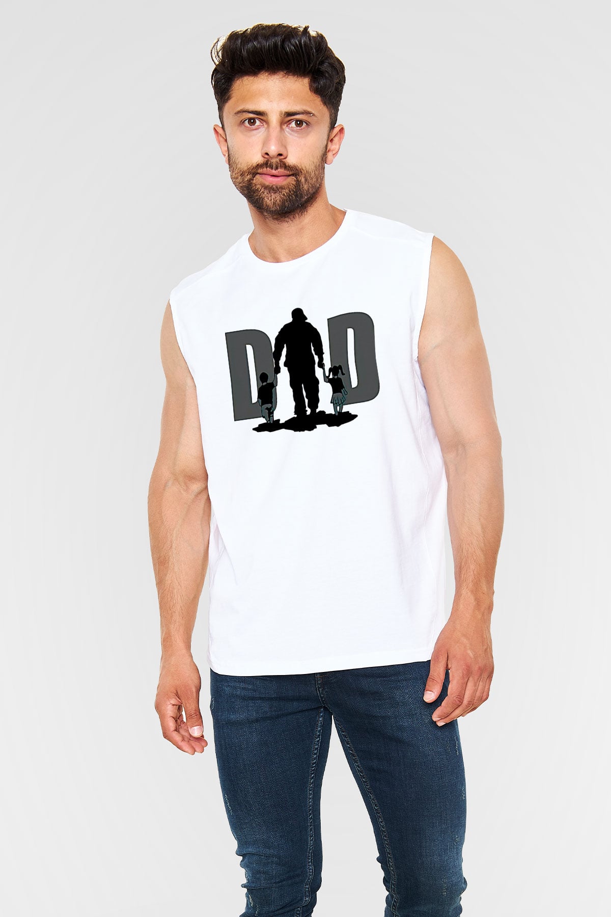 Babalar Günü Baskılı Beyaz Unisex Kolsuz Tişört - Tshirt